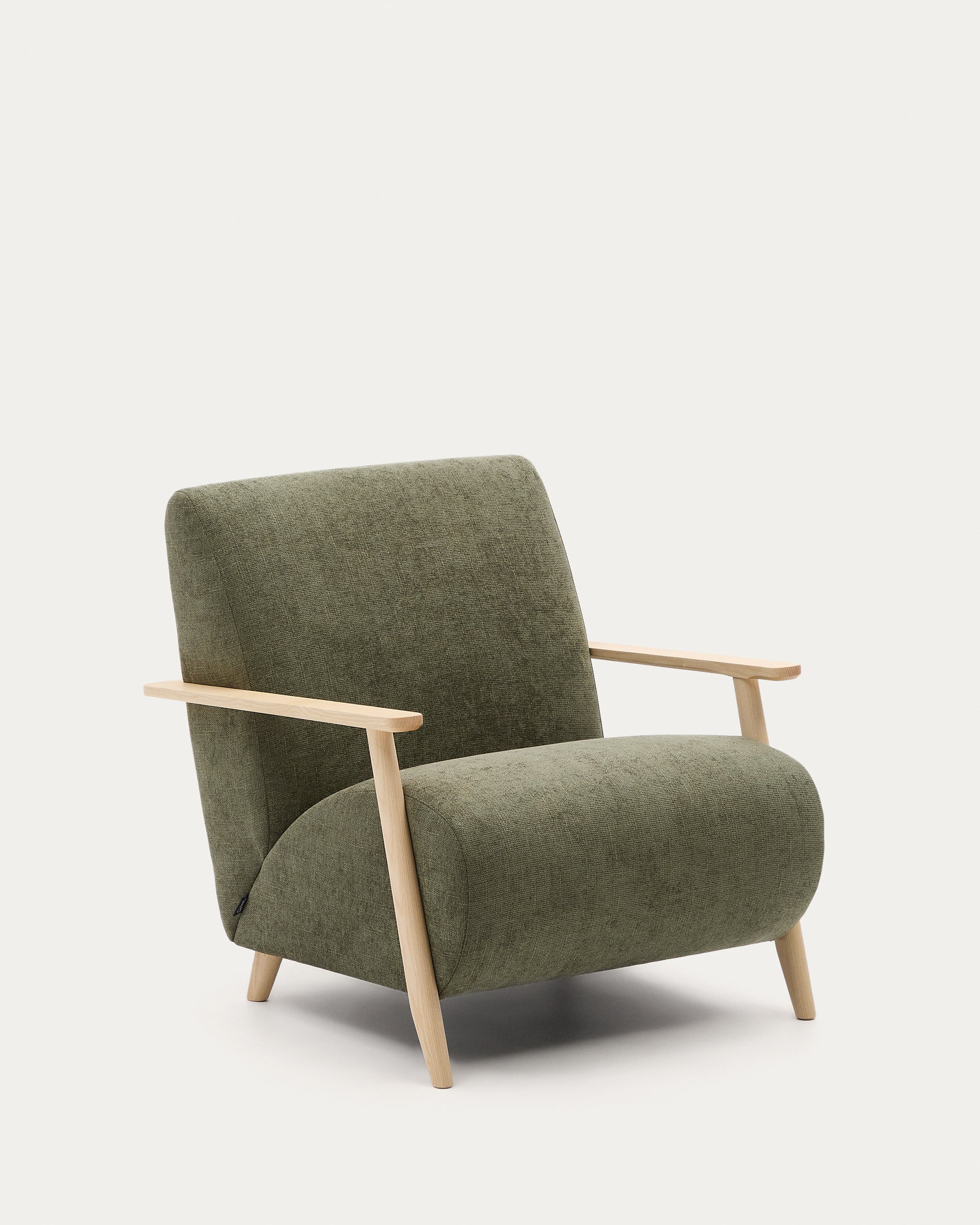 Meghan armchair in green chenille and with solid beech wood in a natural finish FSC Mix Credit
