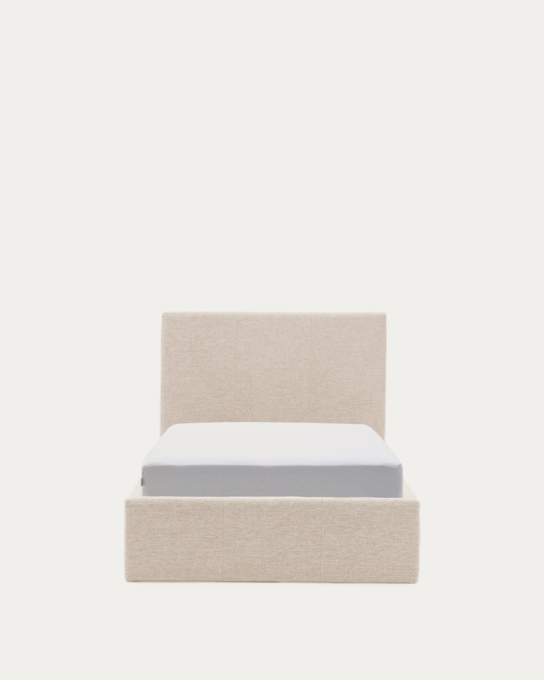 Nahiri beige chenille lift-up storage bed for a 90 x 200 cm mattress