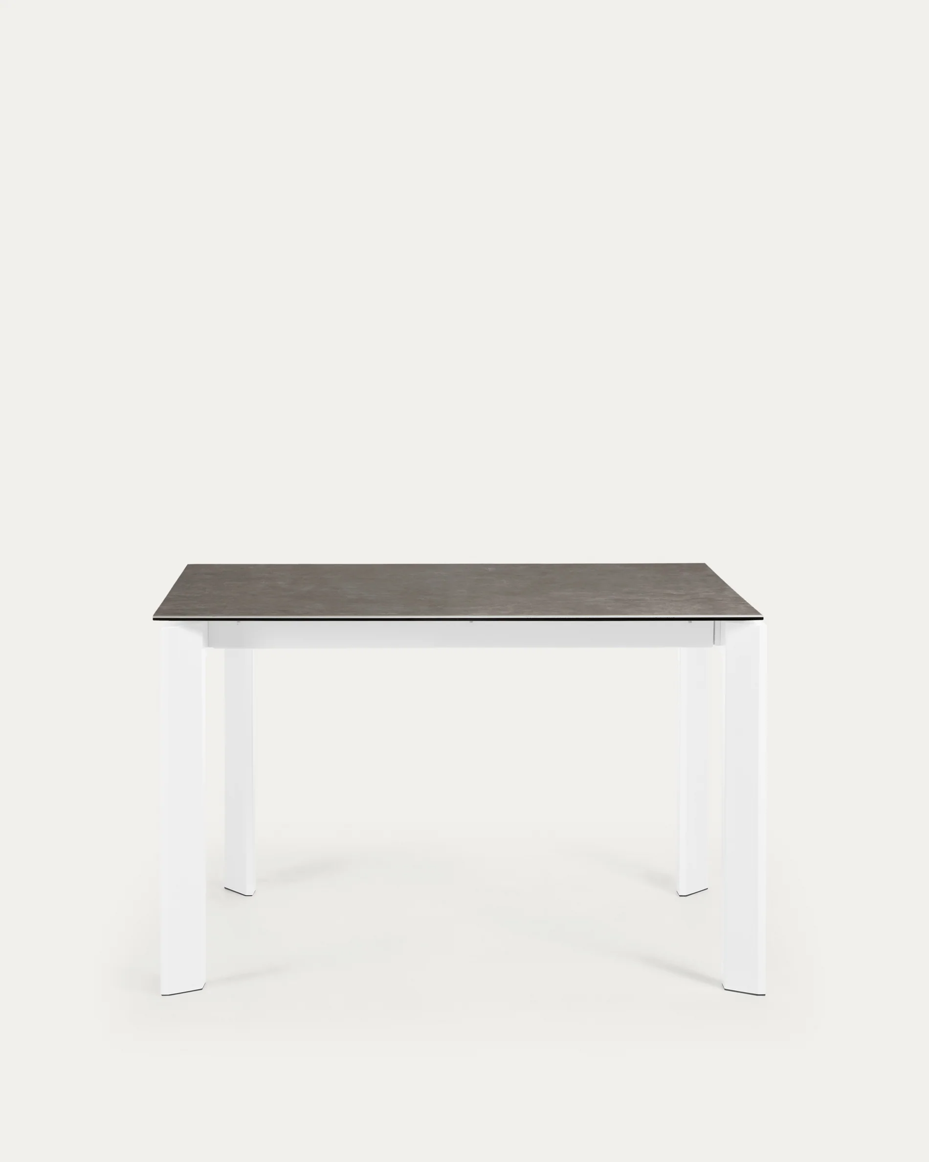 Axis extendable ceramic table in Vulcano Ceniza finish, white steel legs 120 (180) cm
