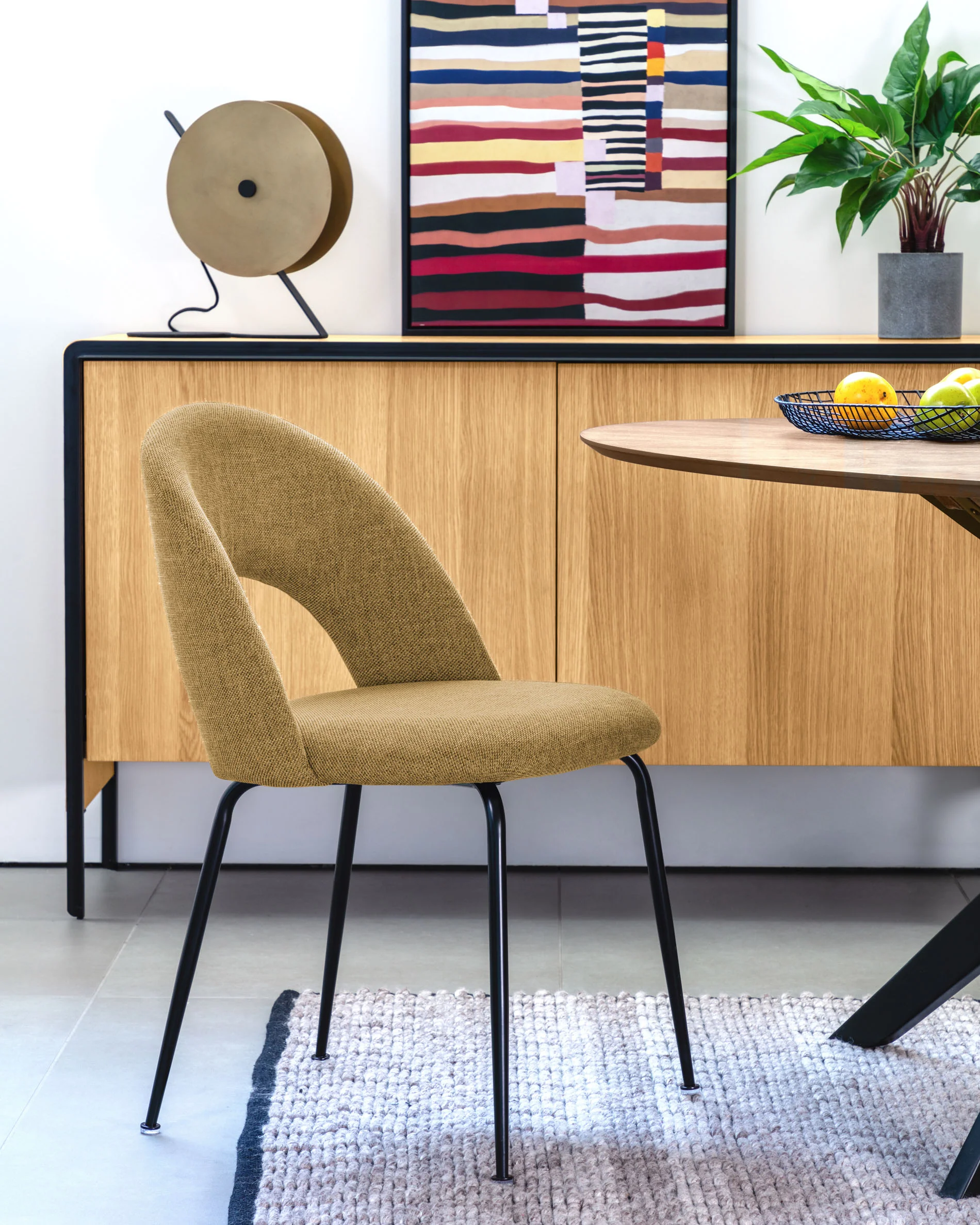 Mahalia dining chair in mustard with steel legs, with a black painted finish FSC 100%