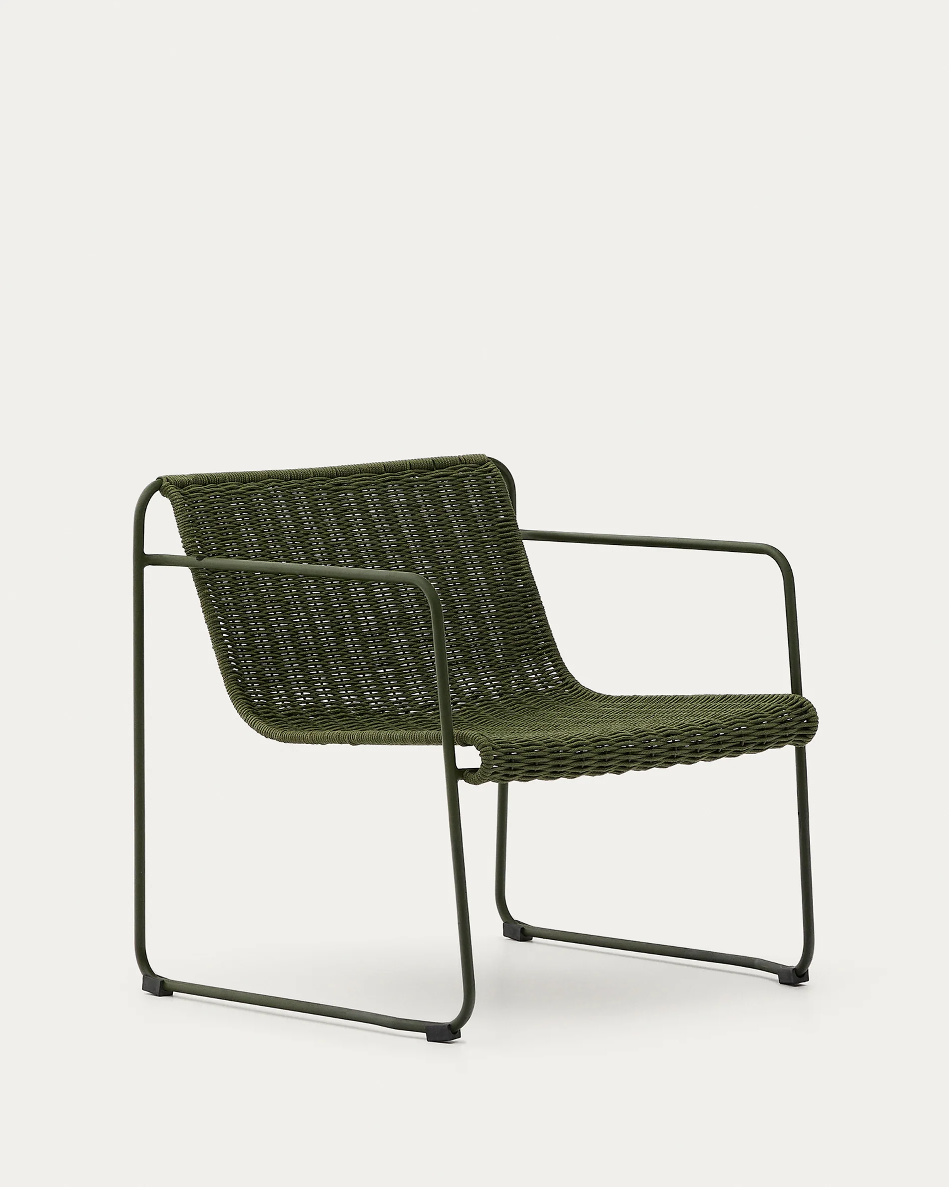 Maurina stackable armchair in green galvanised steel and green rope cord