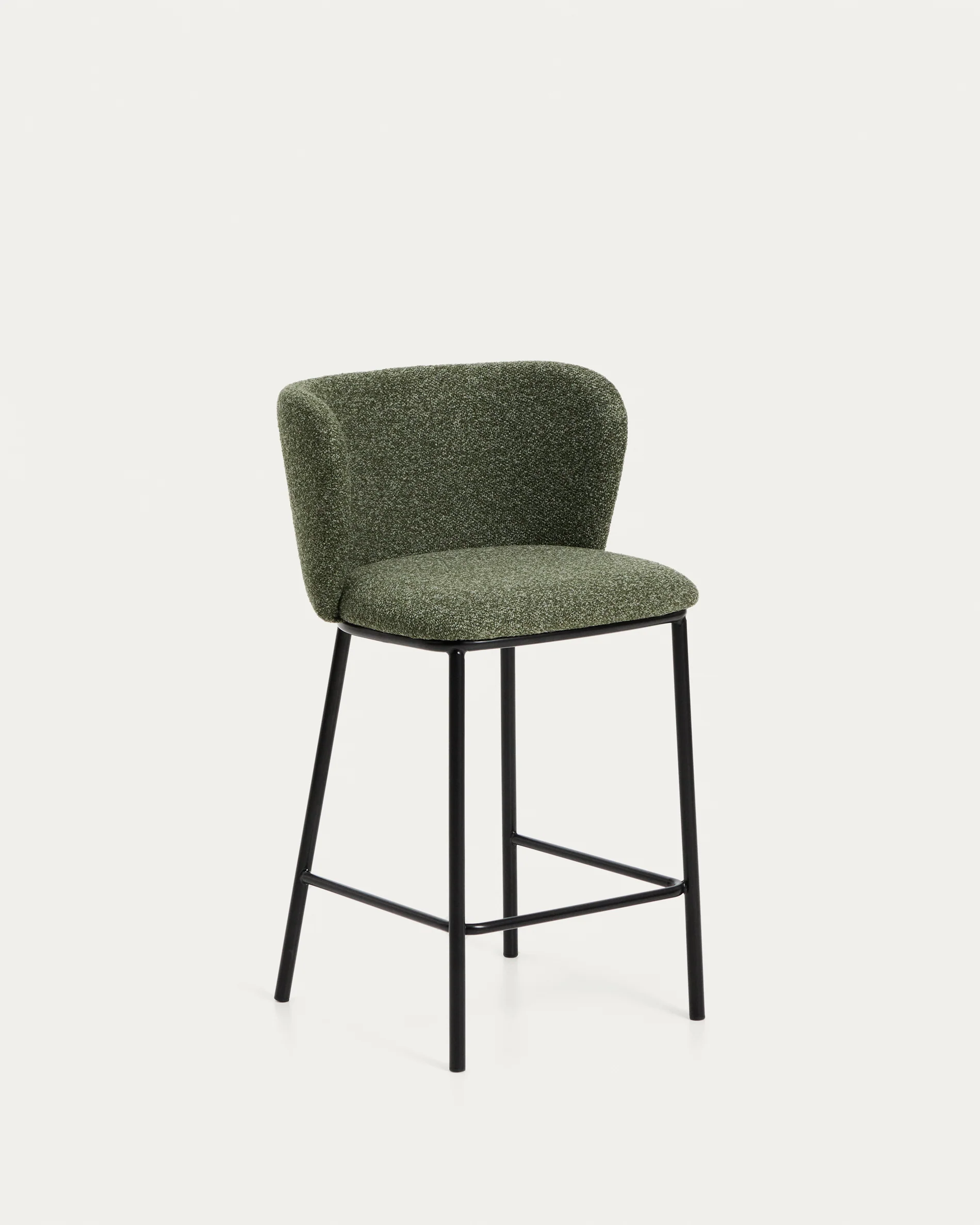Ciselia dark green thick chenille stool with black finish steel legs FSC Mix Credit 65cm