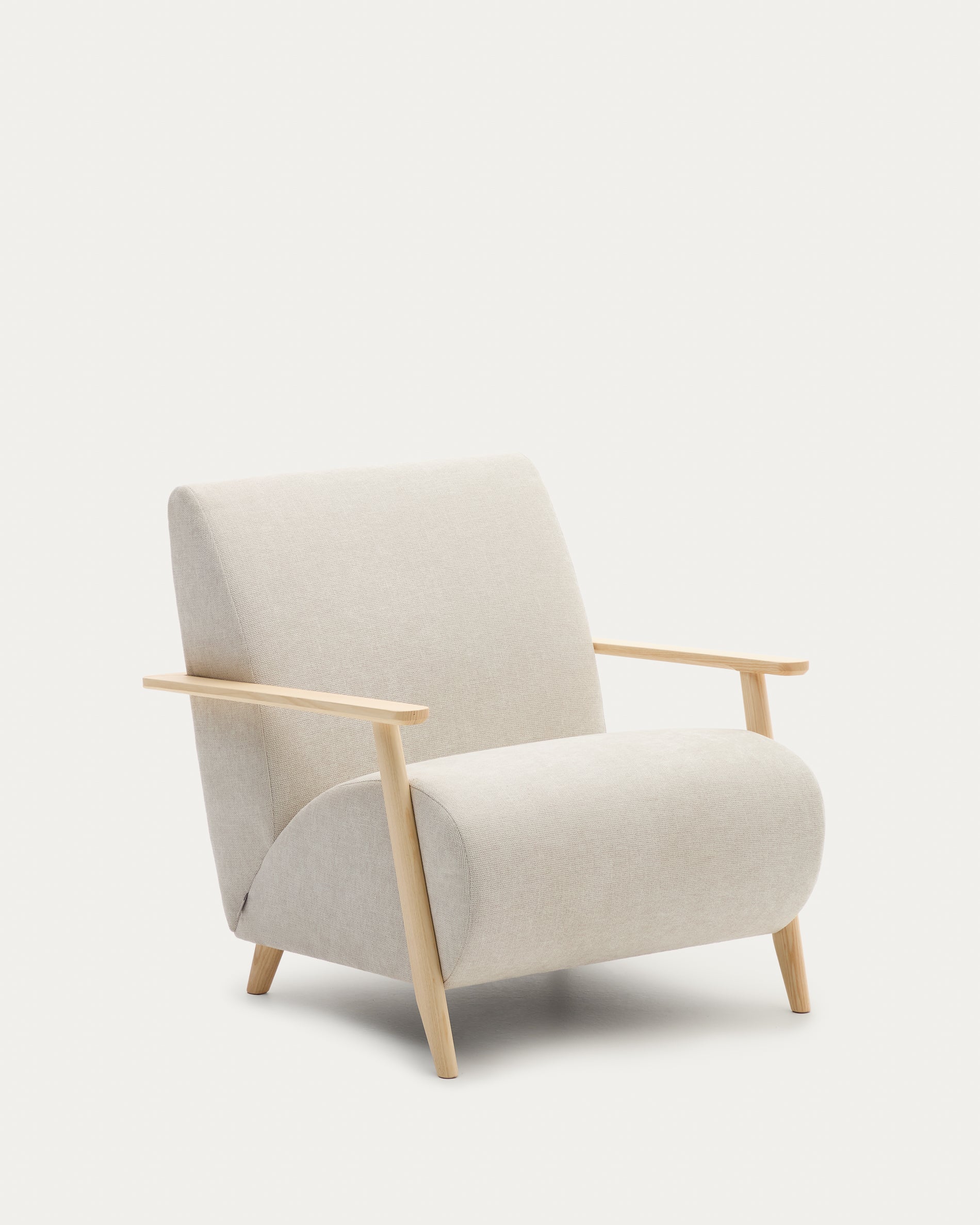 Meghan armchair in pearl chenille and with solid beech wood in a natural finish FSC Mix Credit