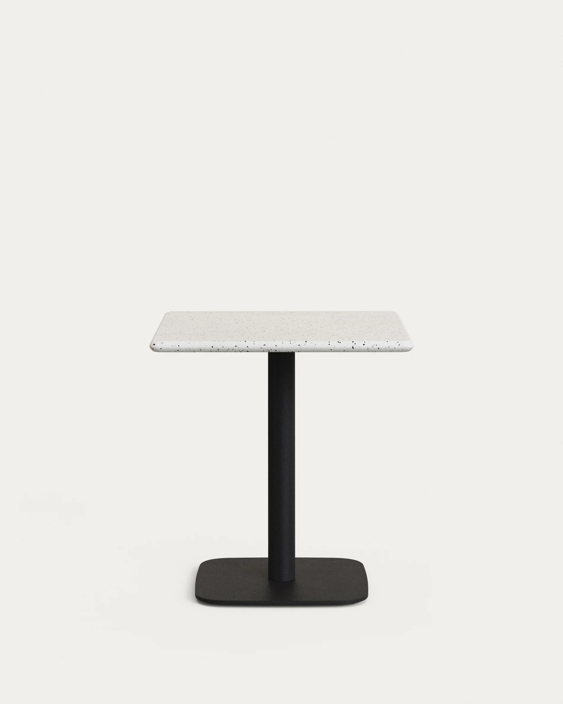 Saura Bar Table in black painted metal with a white terrazzo top,  70 x 70 x 70 cm