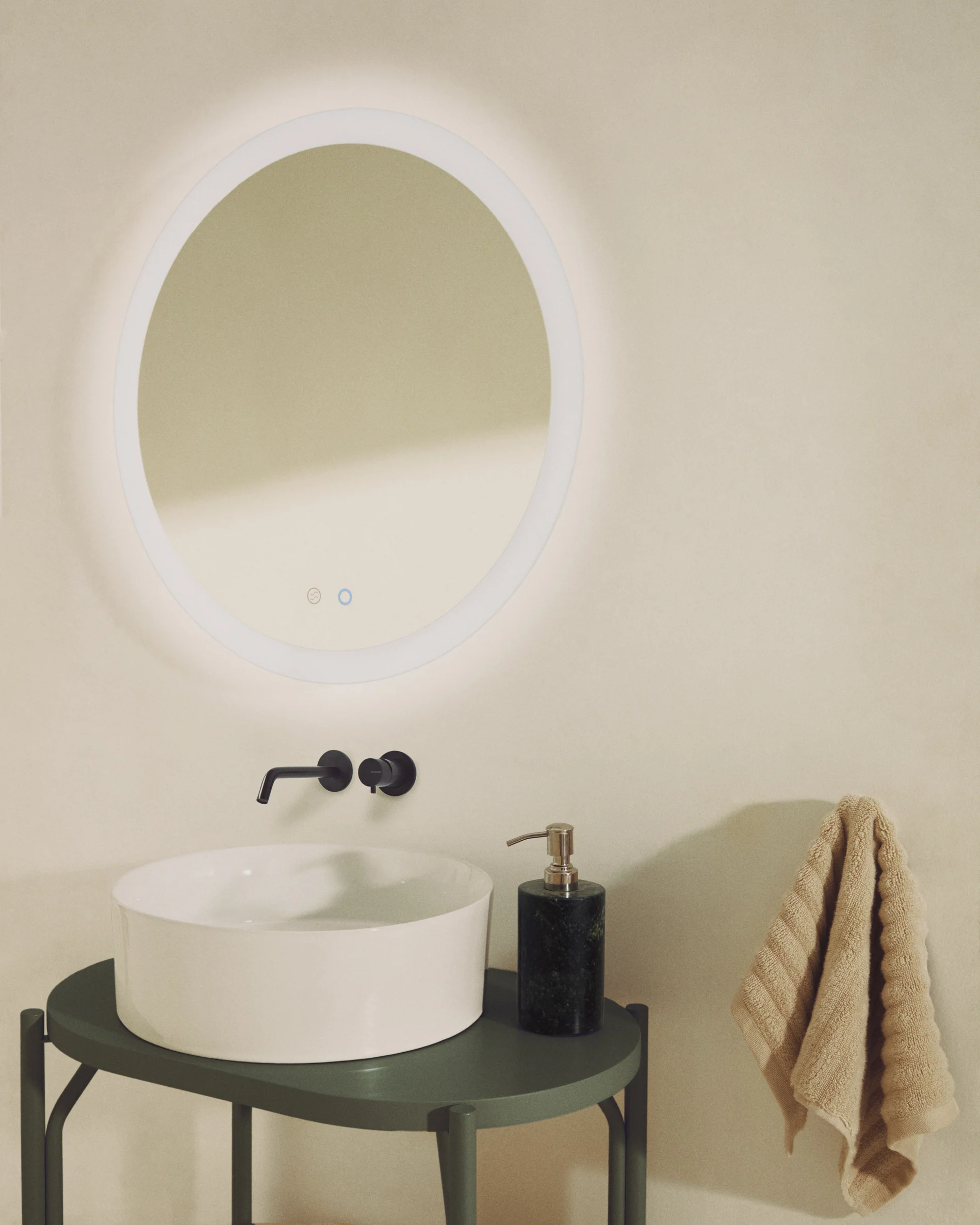 Mervi round bathroom mirror with LED light and anti-fog Ø 80cm