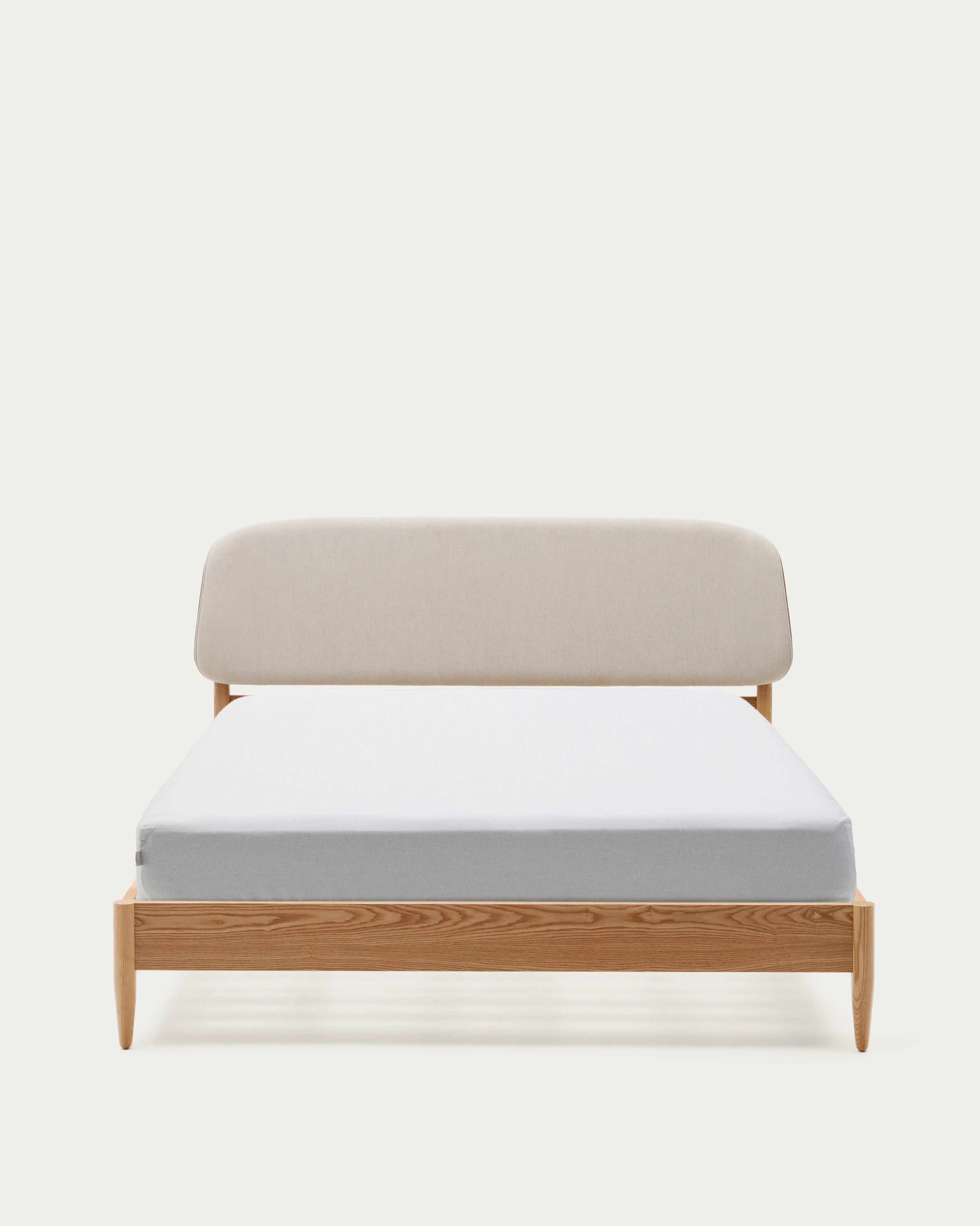 Octavia bed in ash plywood and white upholstered headboard FSC Mix Credit 180 x 200 cm