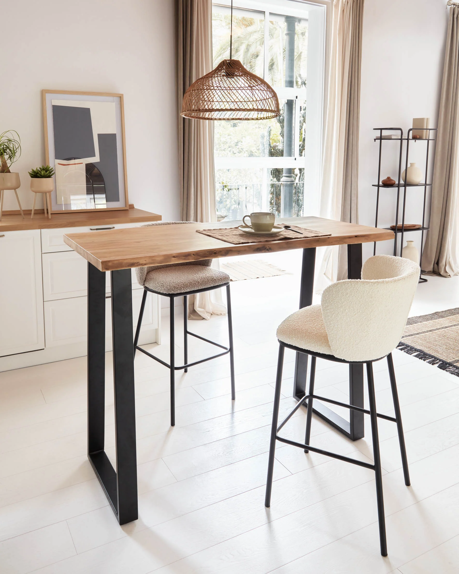 Ciselia stool with white bouclé and black steel legs height 65 cm FSC Mix Credit