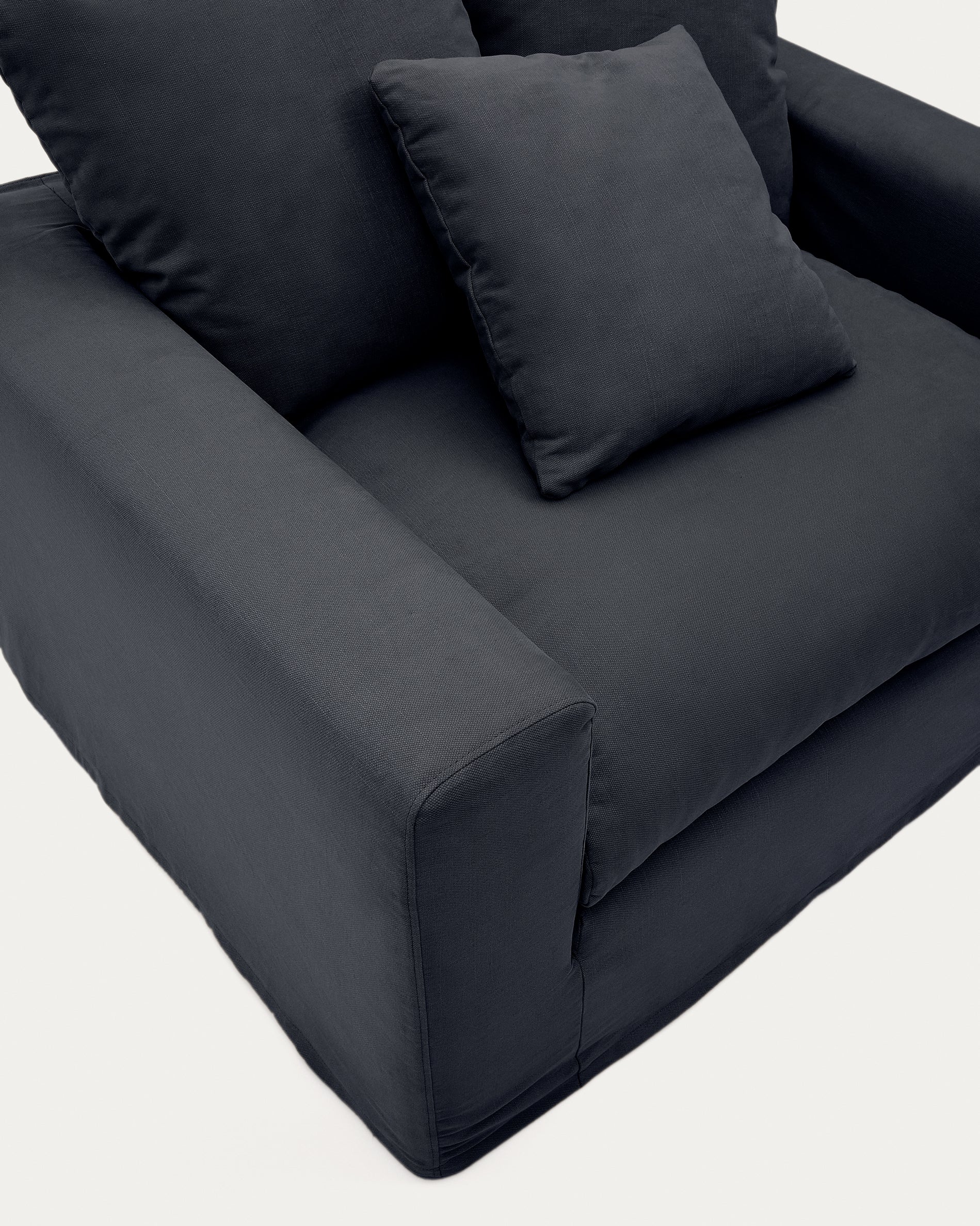 Nora armchair cover in anthracite grey linen and cotton 140cm