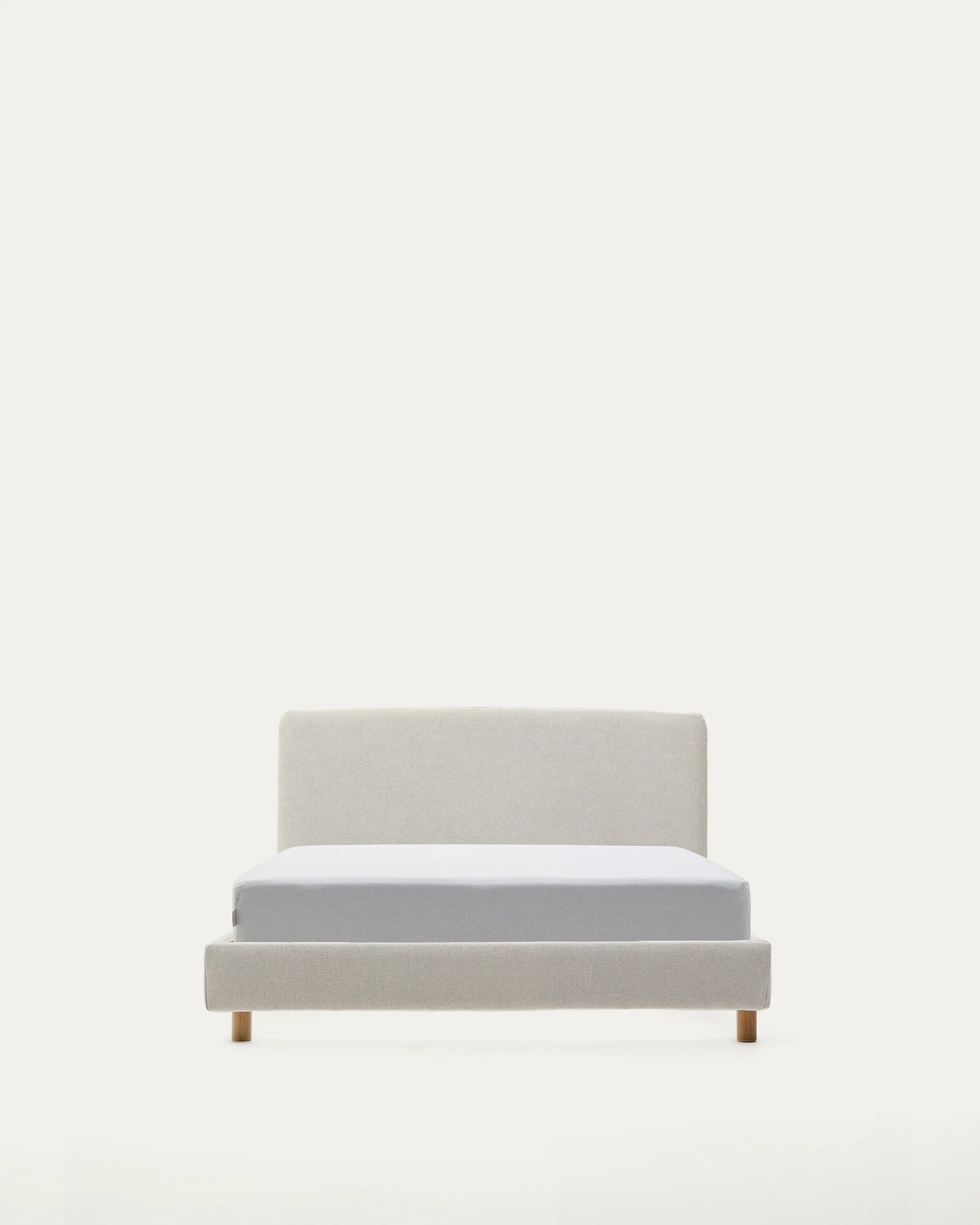 Pearl chenille Valma bed with removable cover and solid beech wood legs for a 90 x 200 cm mattress