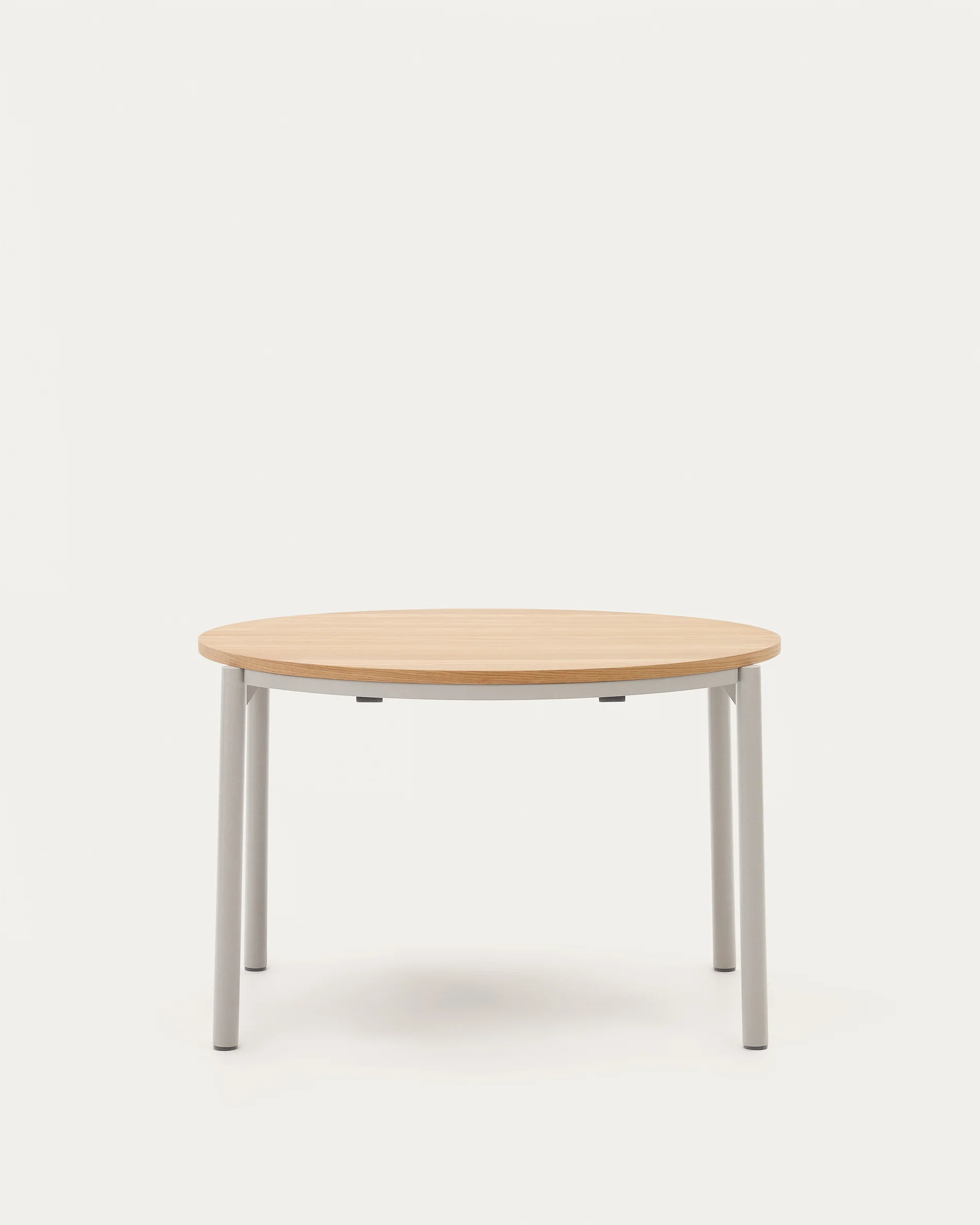 Montuiri extendable round table in oak veneer and steel legs with grey finish, Ø 120 (200) cm