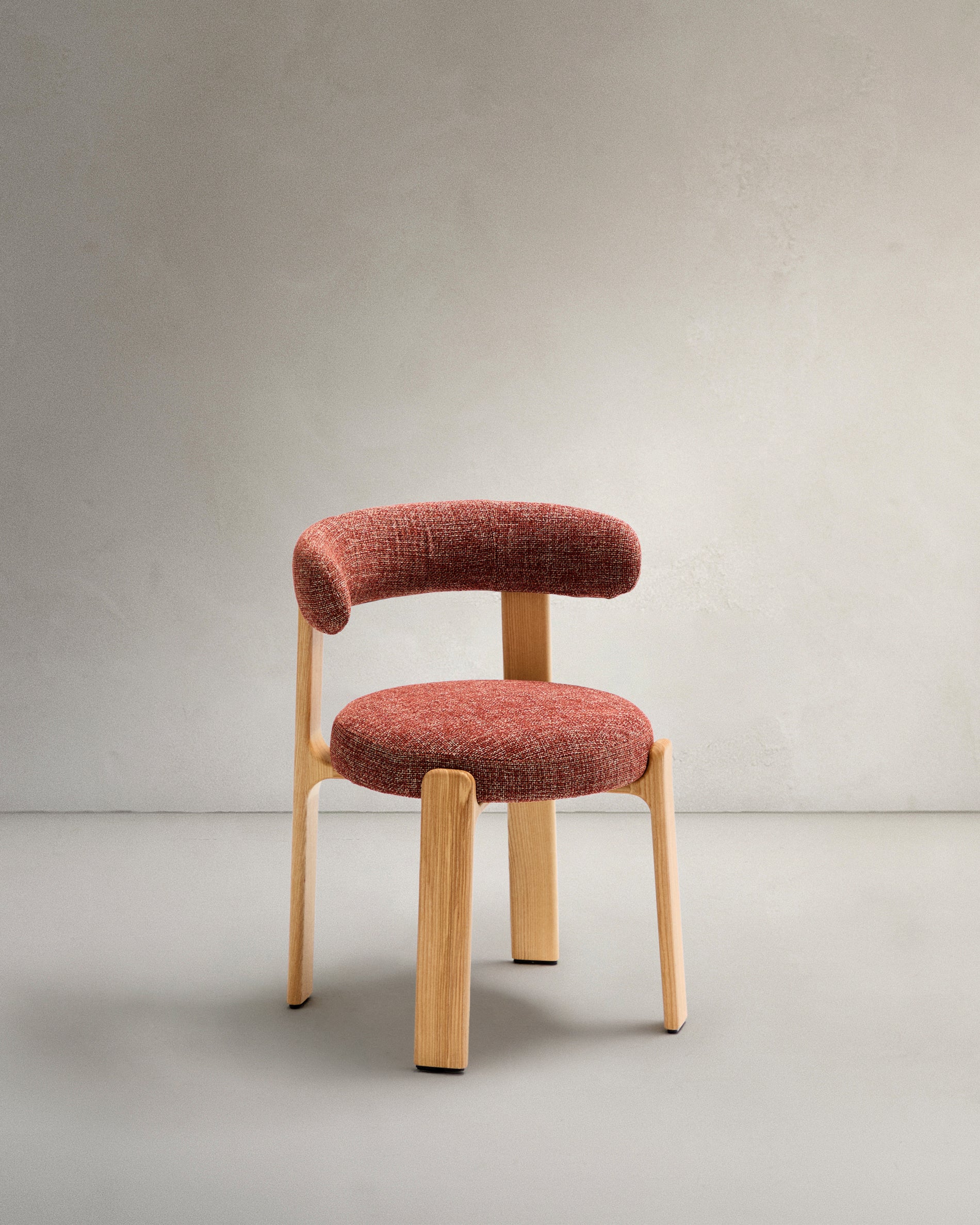 Granite chair  terracotta-coloured chenille and solid ash wood in a natural tone finish FSC 100%