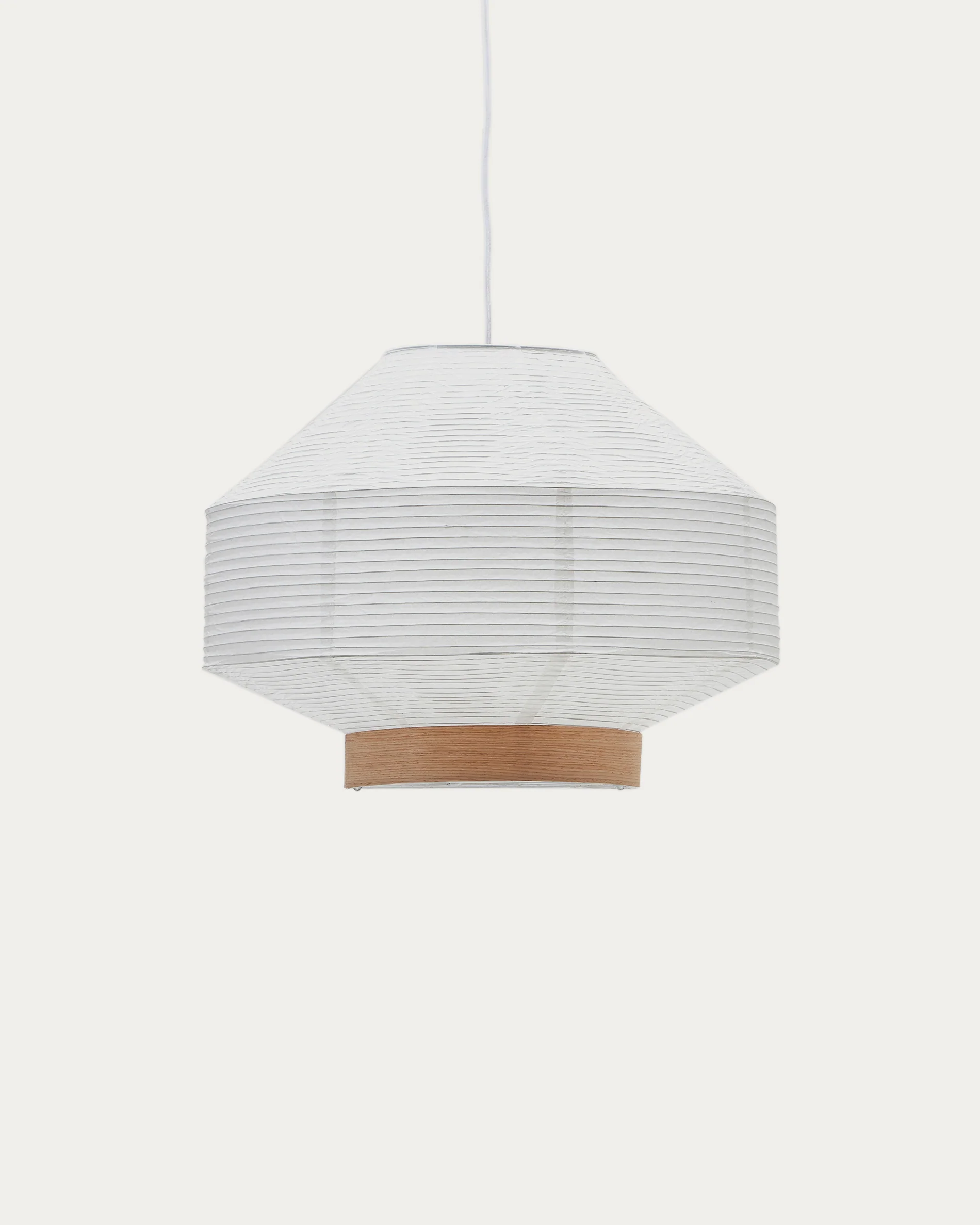 Hila ceiling lamp screen in white paper with natural wood veneer Ø 55 cm