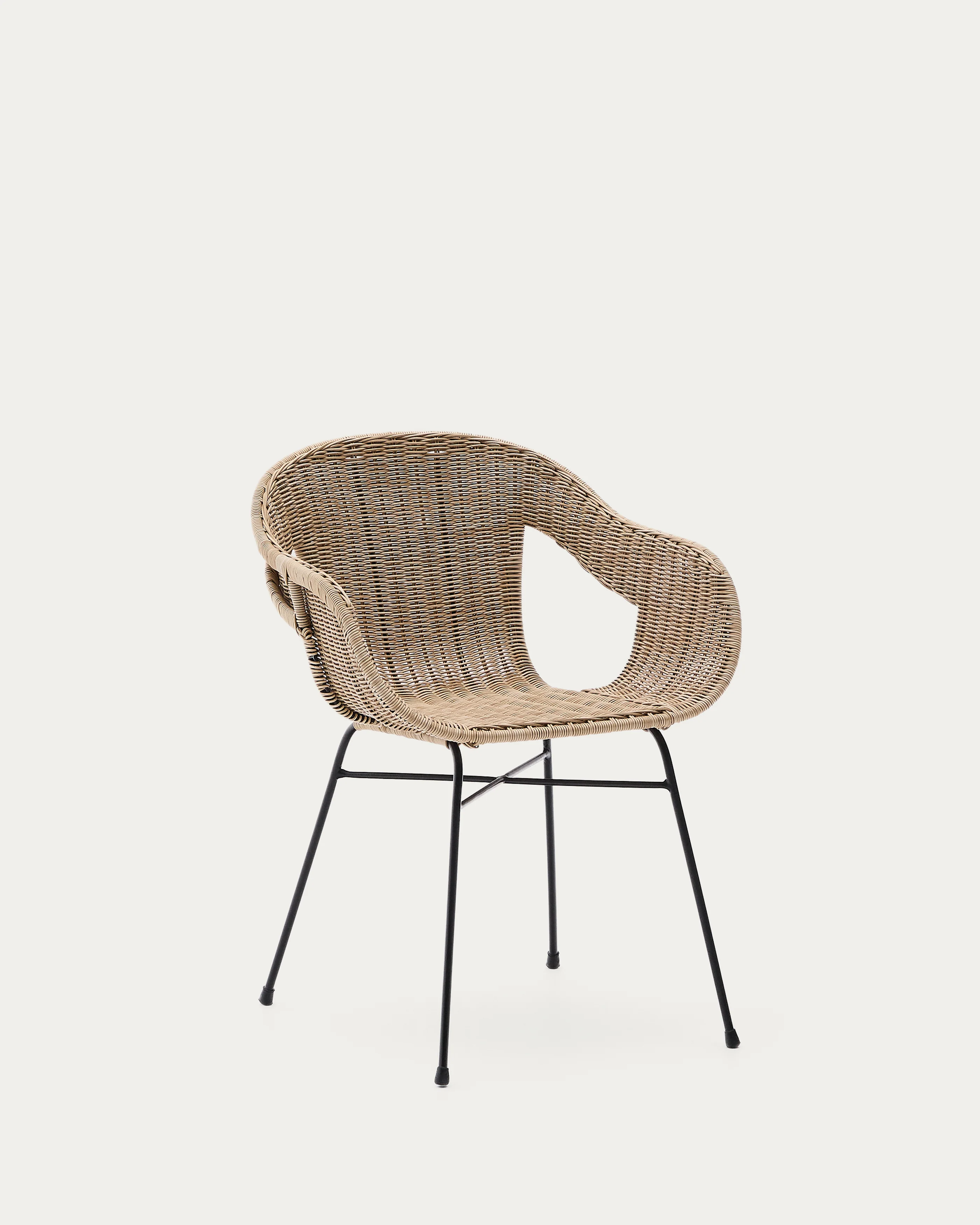 Eltiera stackable chair in synthetic rattan with black steel structure
