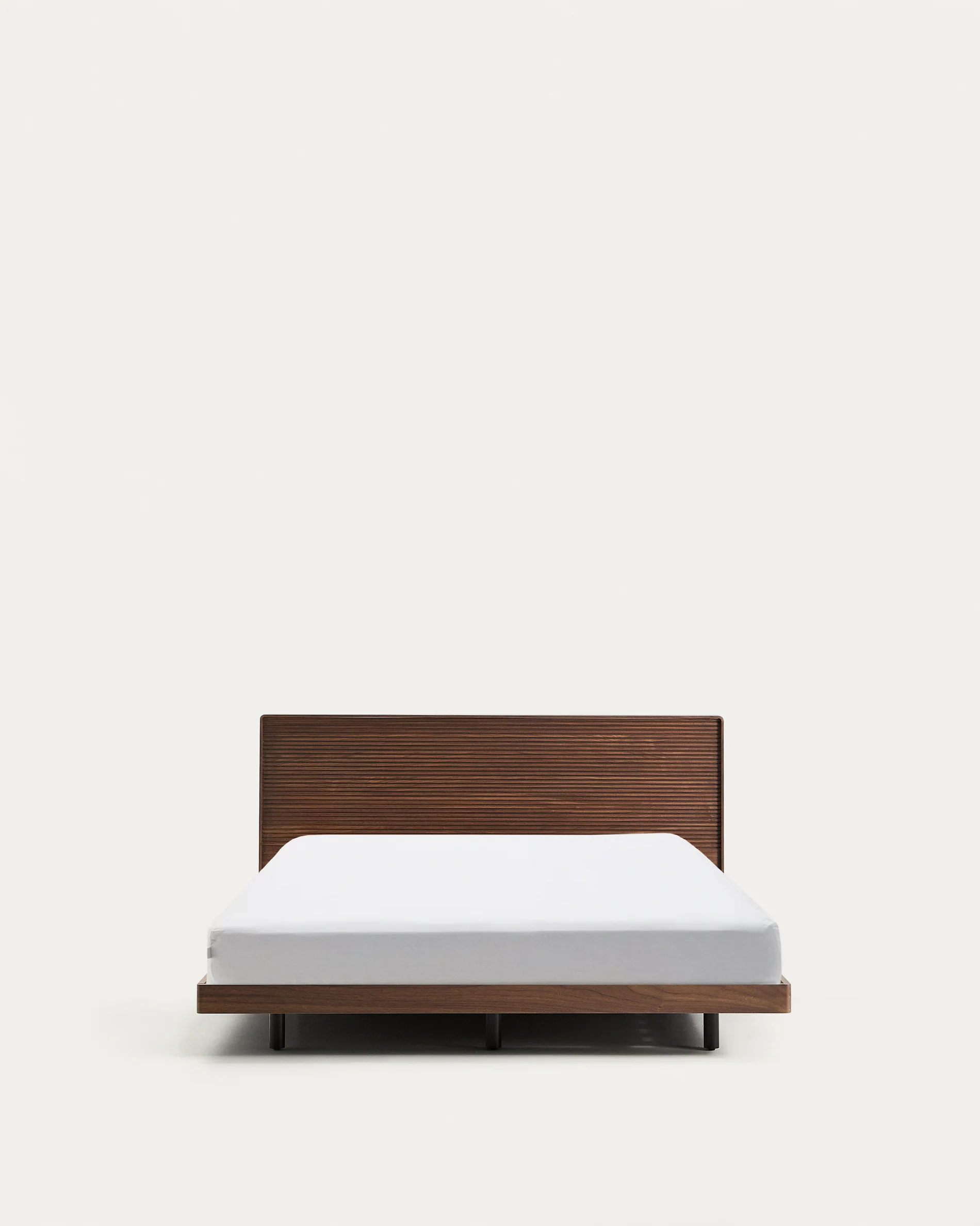 Norlen bed in walnut veneer with dark finish and LED light for 160 x 200cm mattress FSC Mix Credit
