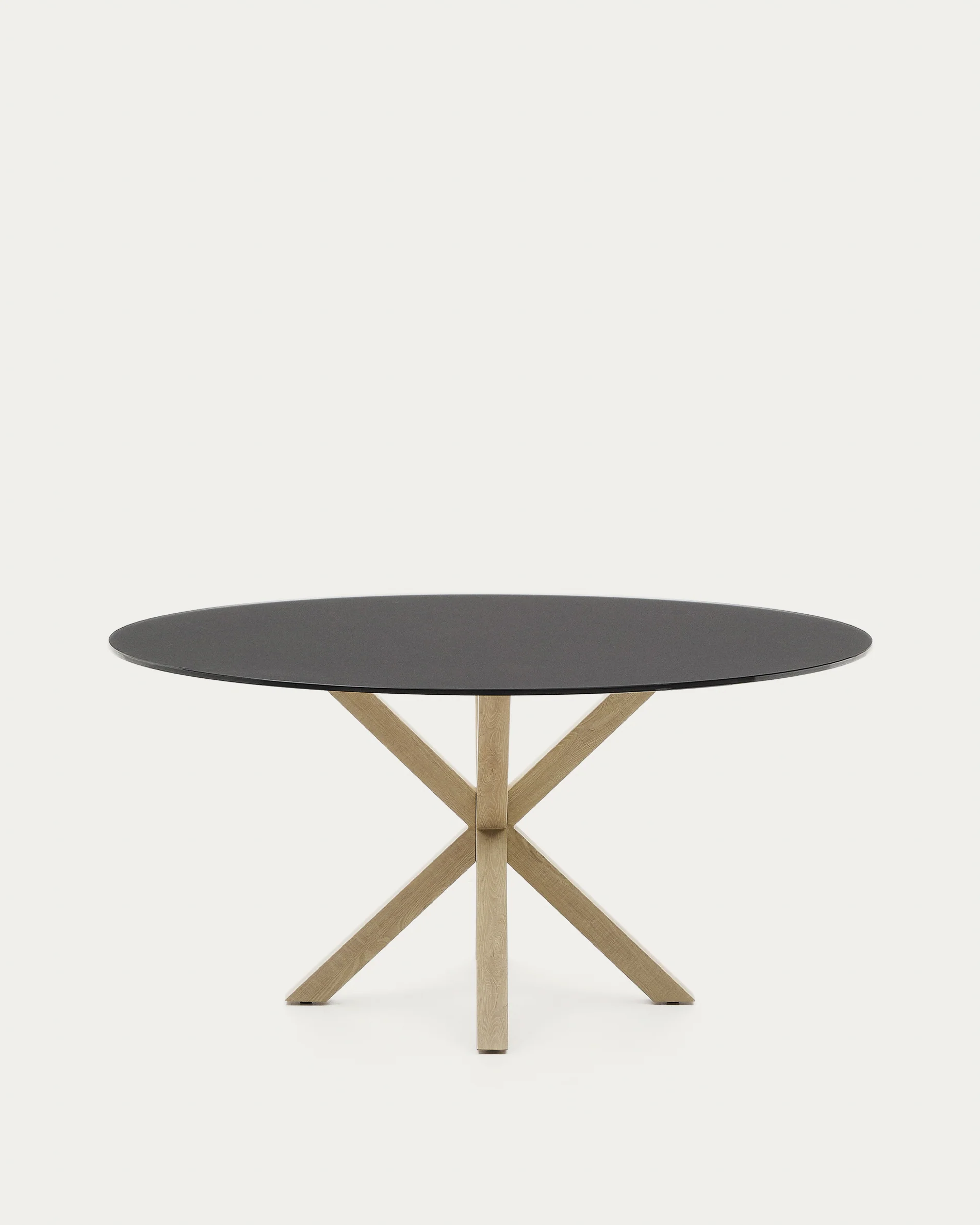 Argo round table in frosted black glass and wood effect steel legs, Ø 150 cm