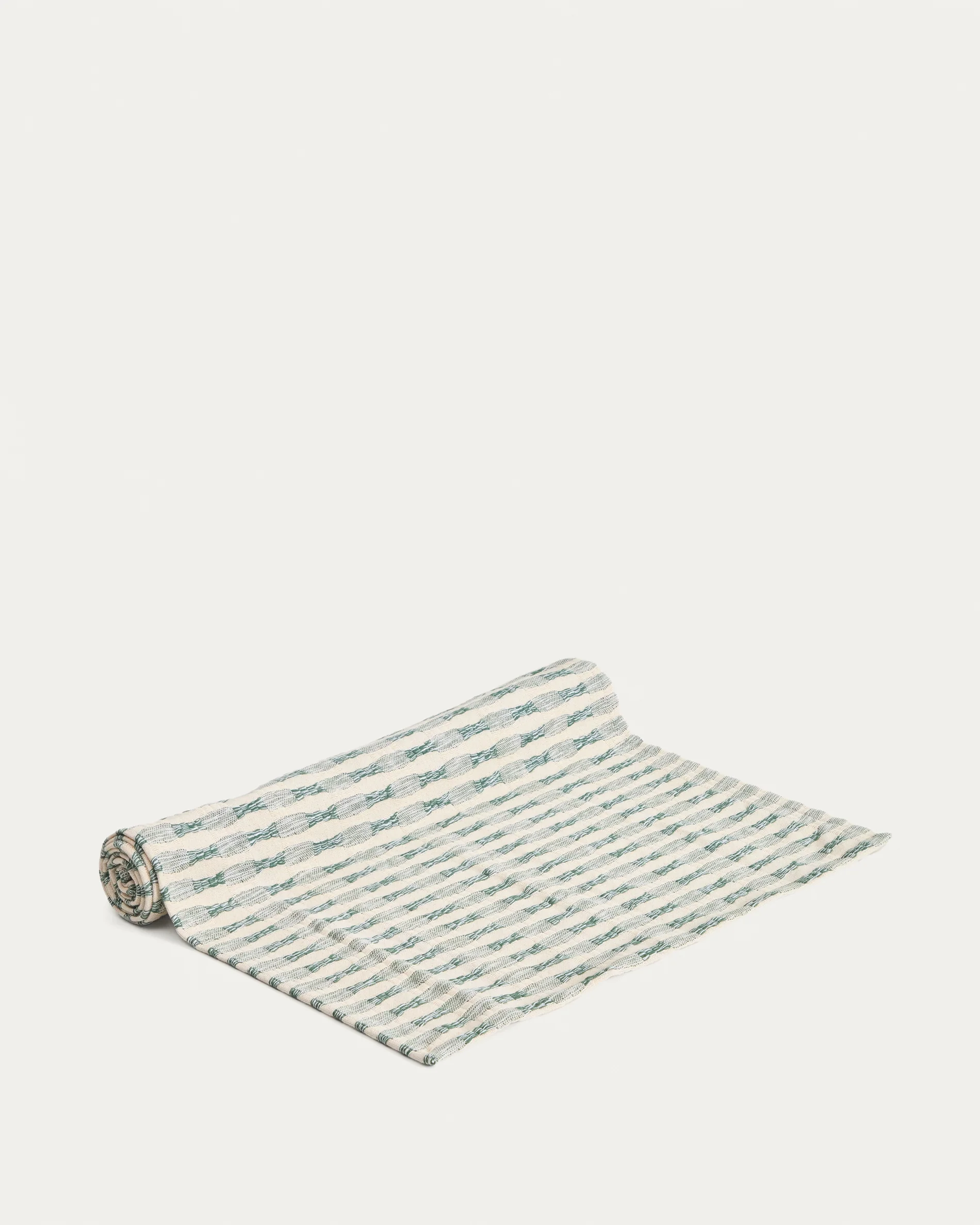 Coren table runner in contrasting green 100% cotton jacquard 50 x 150cm