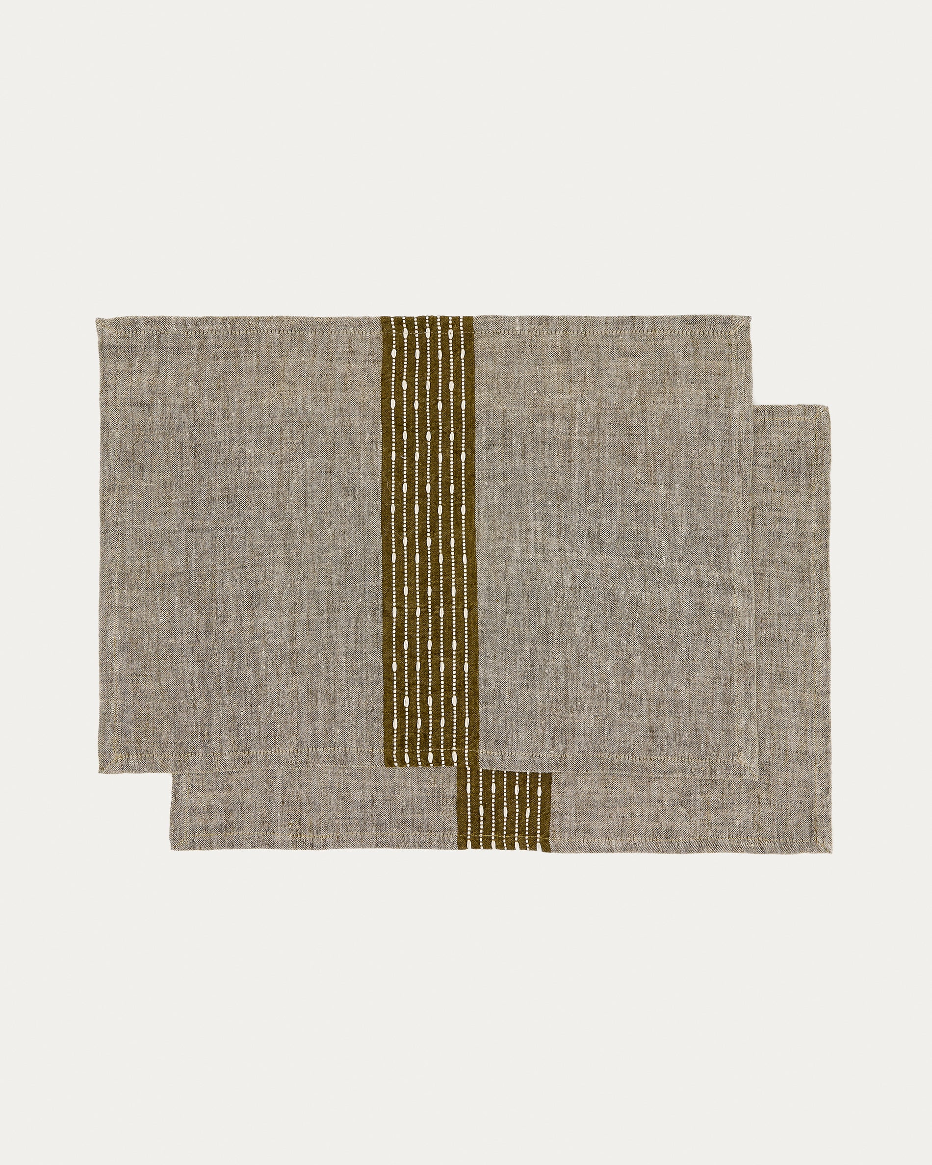 Calena set of 2 placemats linen jacquard with green central stripe 35 x 50 cm