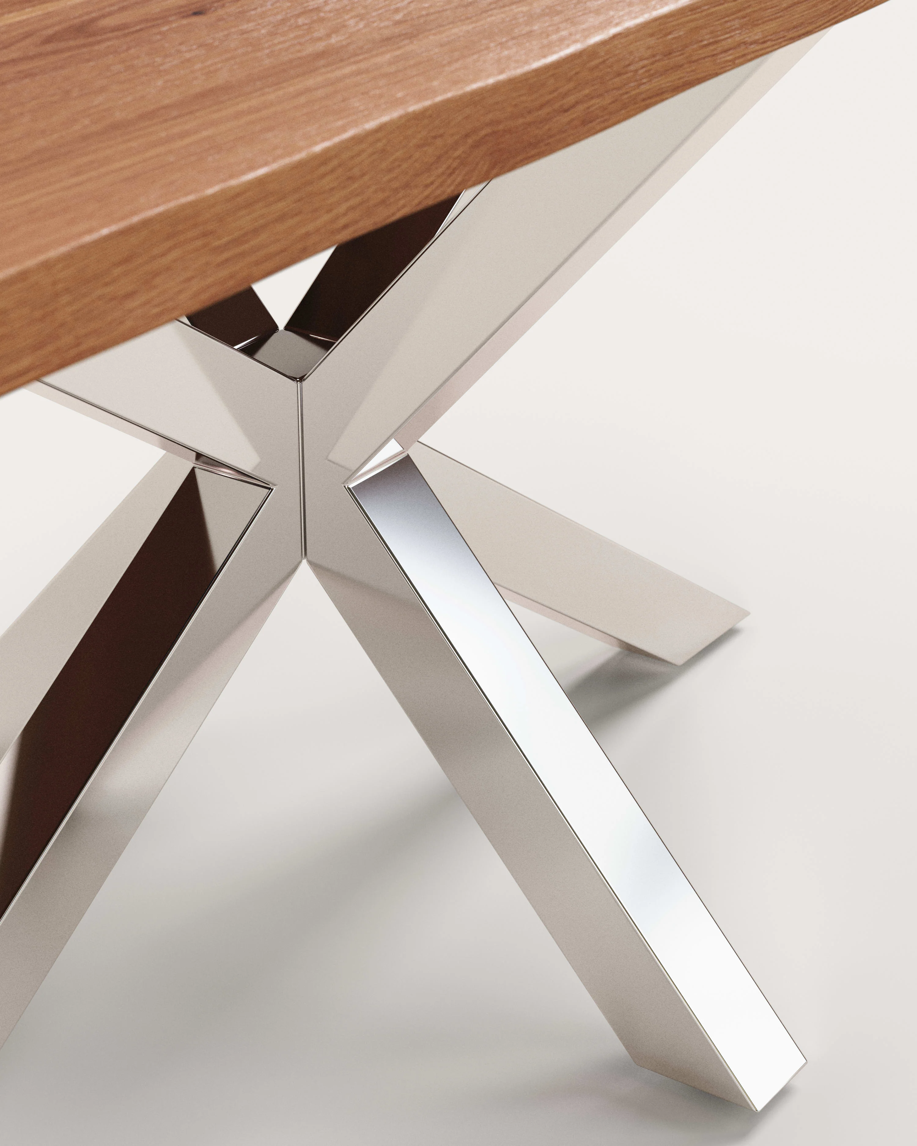 Argo table in oak veneer in a natural finish and stainless-steel legs 160 x 90 cm