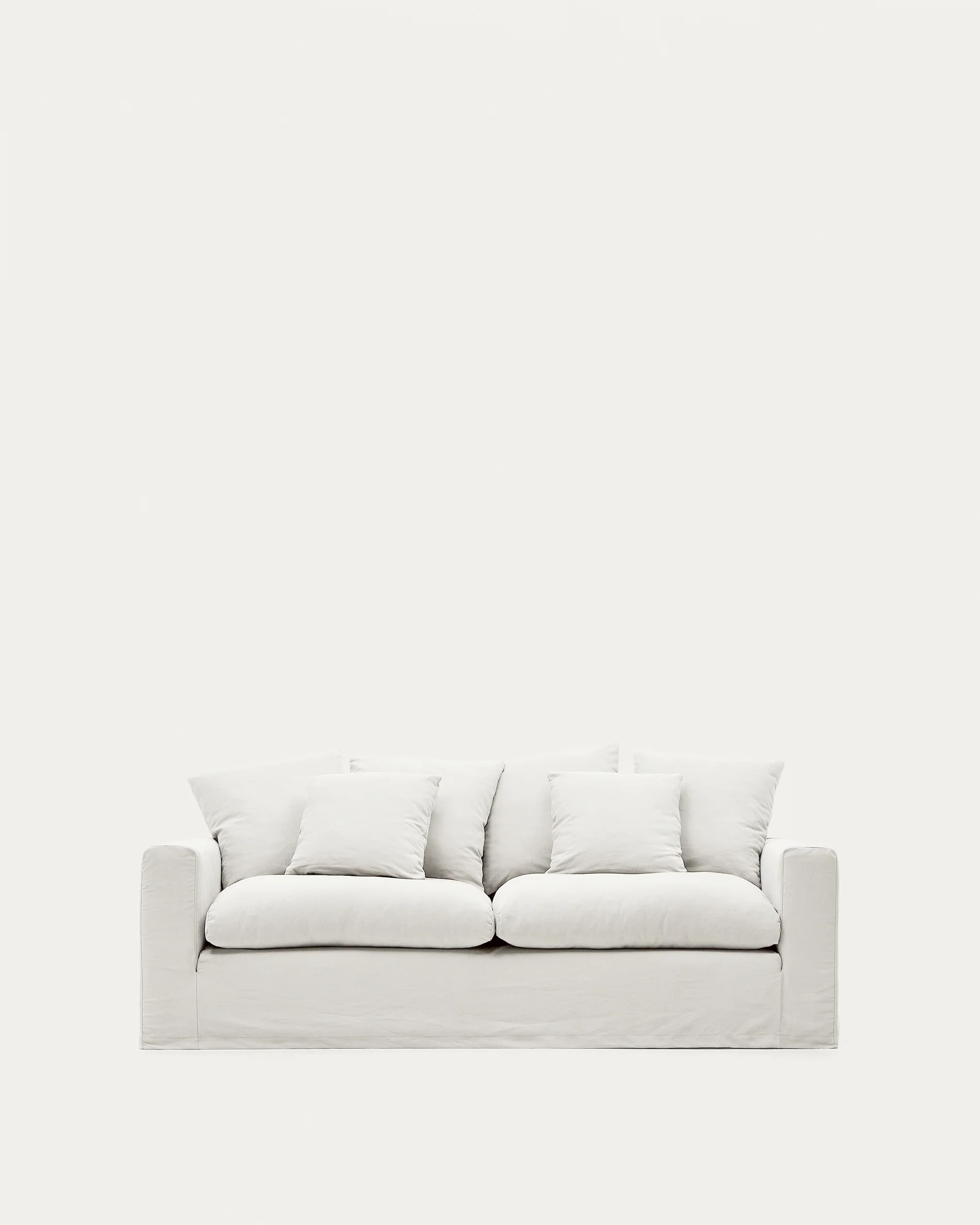Nora 3-seater sofa with removable cover with linen and cotton cushions in ecru 240cm