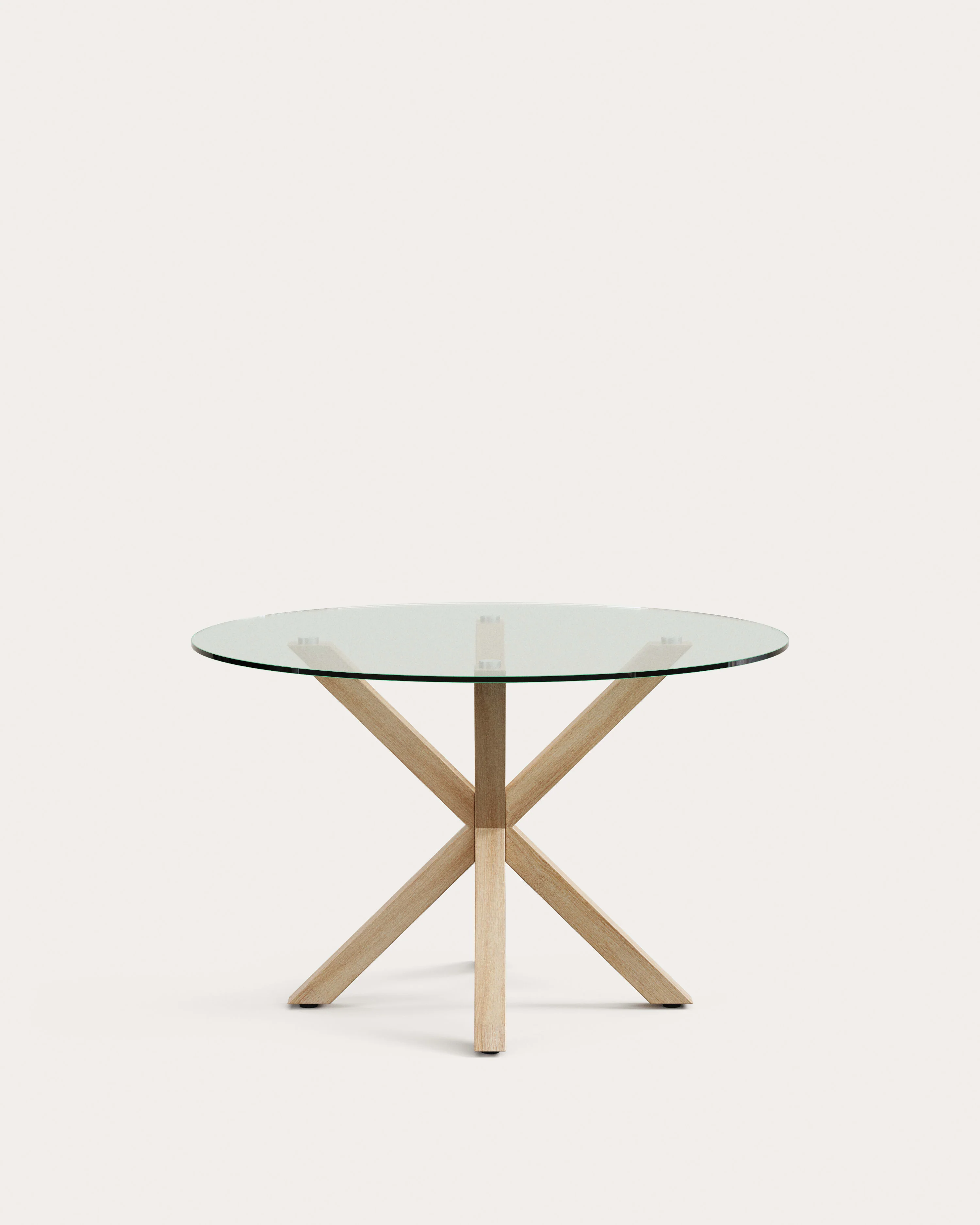Argo round glass table with steel legs with wood-effect finish Ø 119 cm