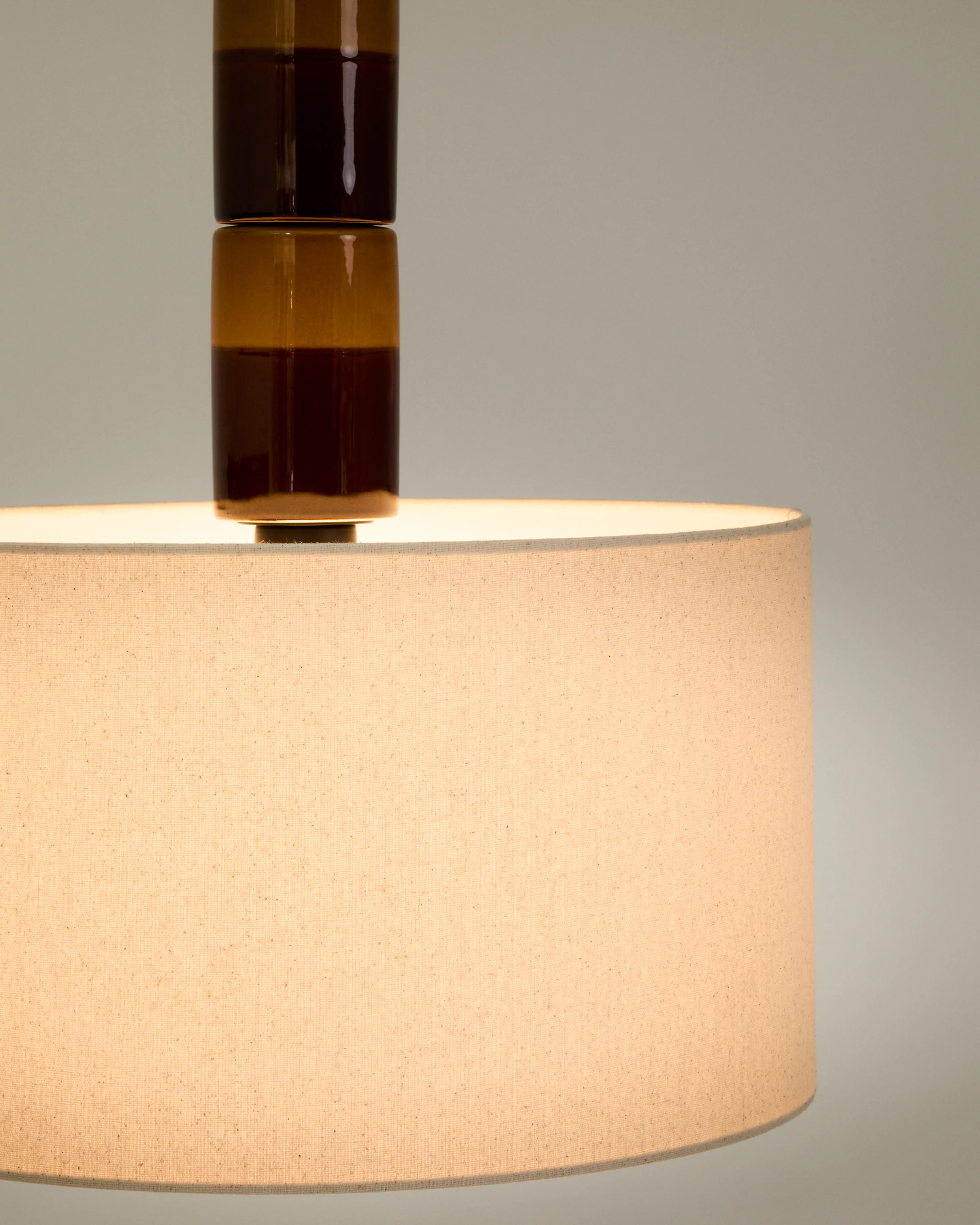 Mavran ceiling lamp in brown and mustard ceramic with cotton lampshade