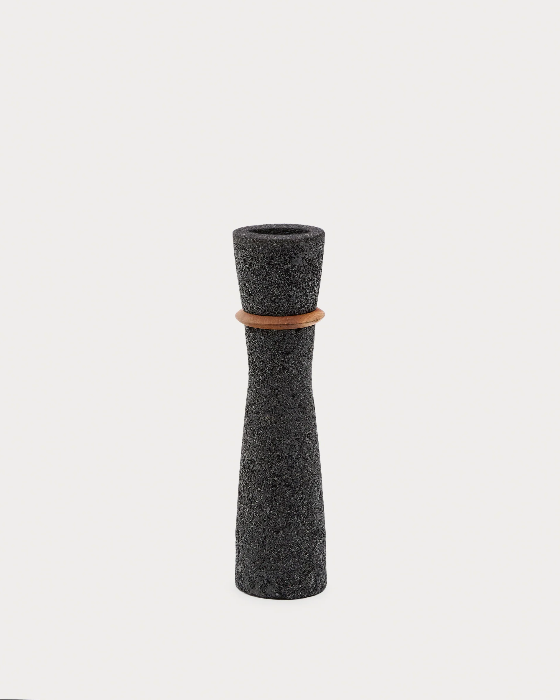 Naro vase in black stone and teak wood 30cm