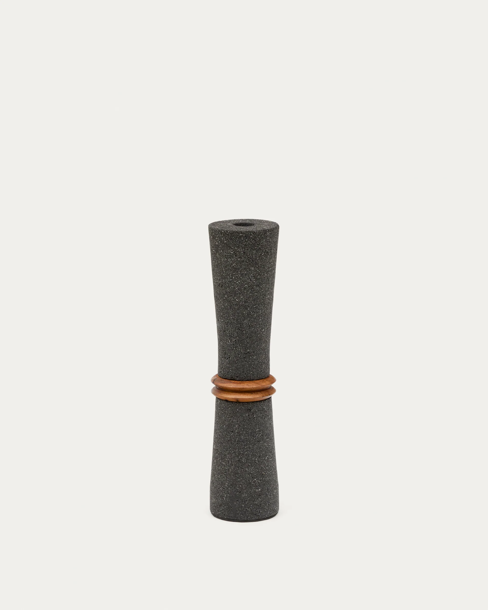 Naro vase in black stone and teak wood 30cm