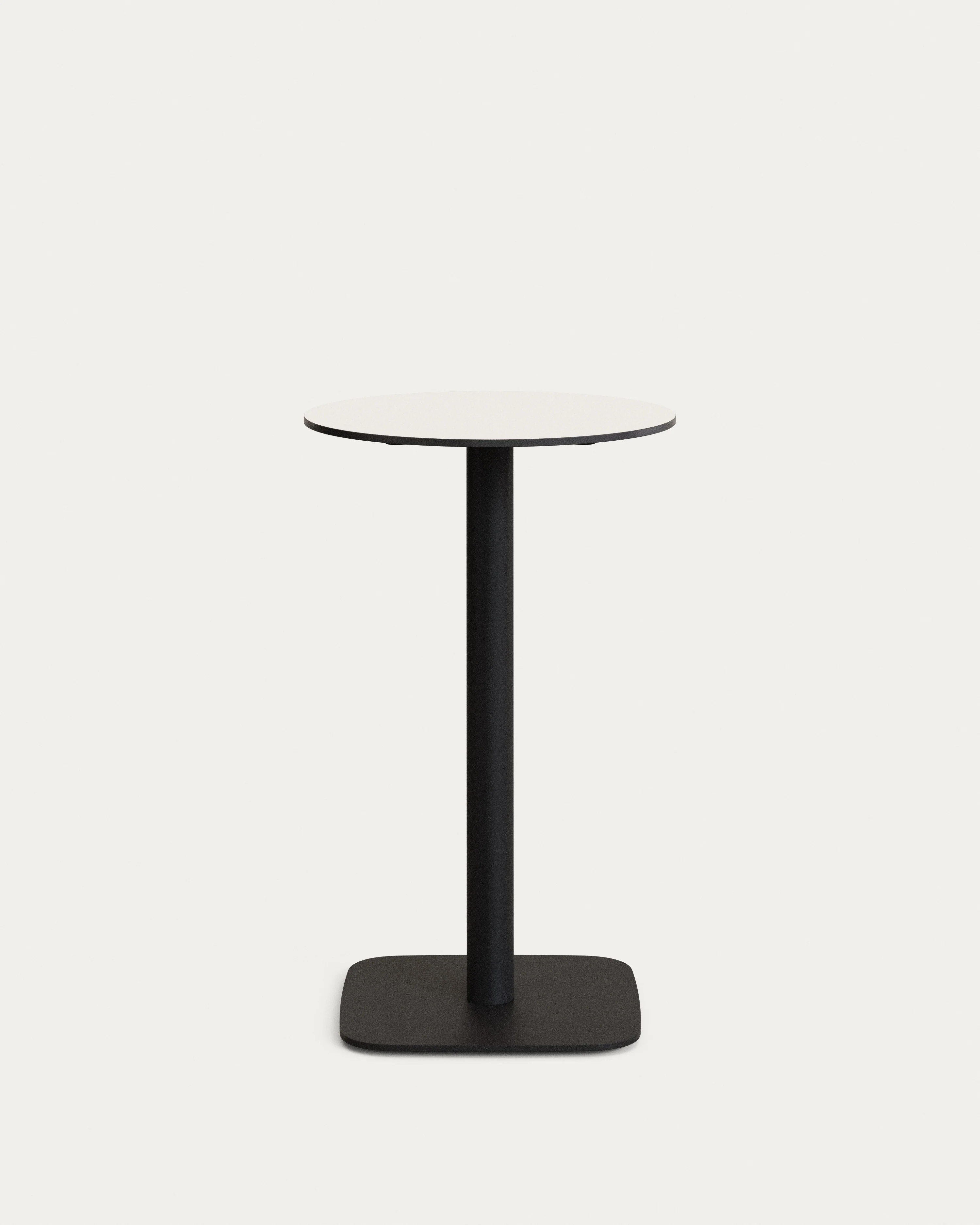 Dina high round outdoor table in white with metal leg in a painted black finish, Ø60x96 cm