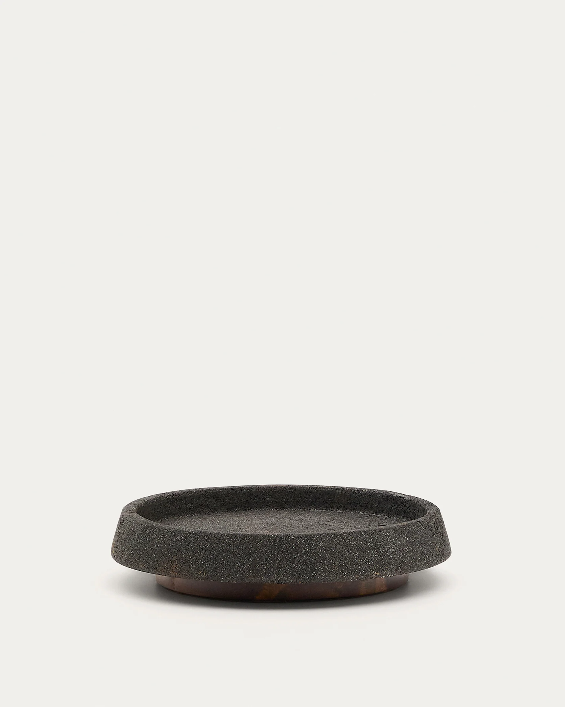 Naro centrepiece in black stone and teak wood Ø38cm