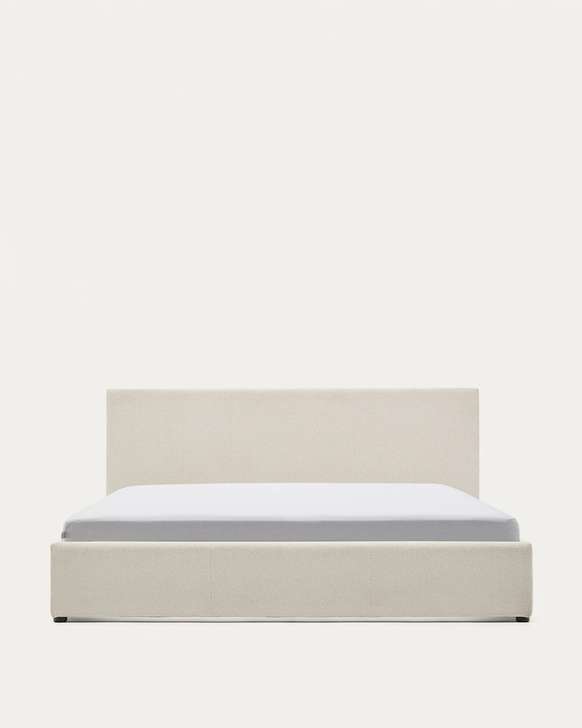 Nahiri beige chenille lift-up storage bed for a 180 x 200 cm mattress