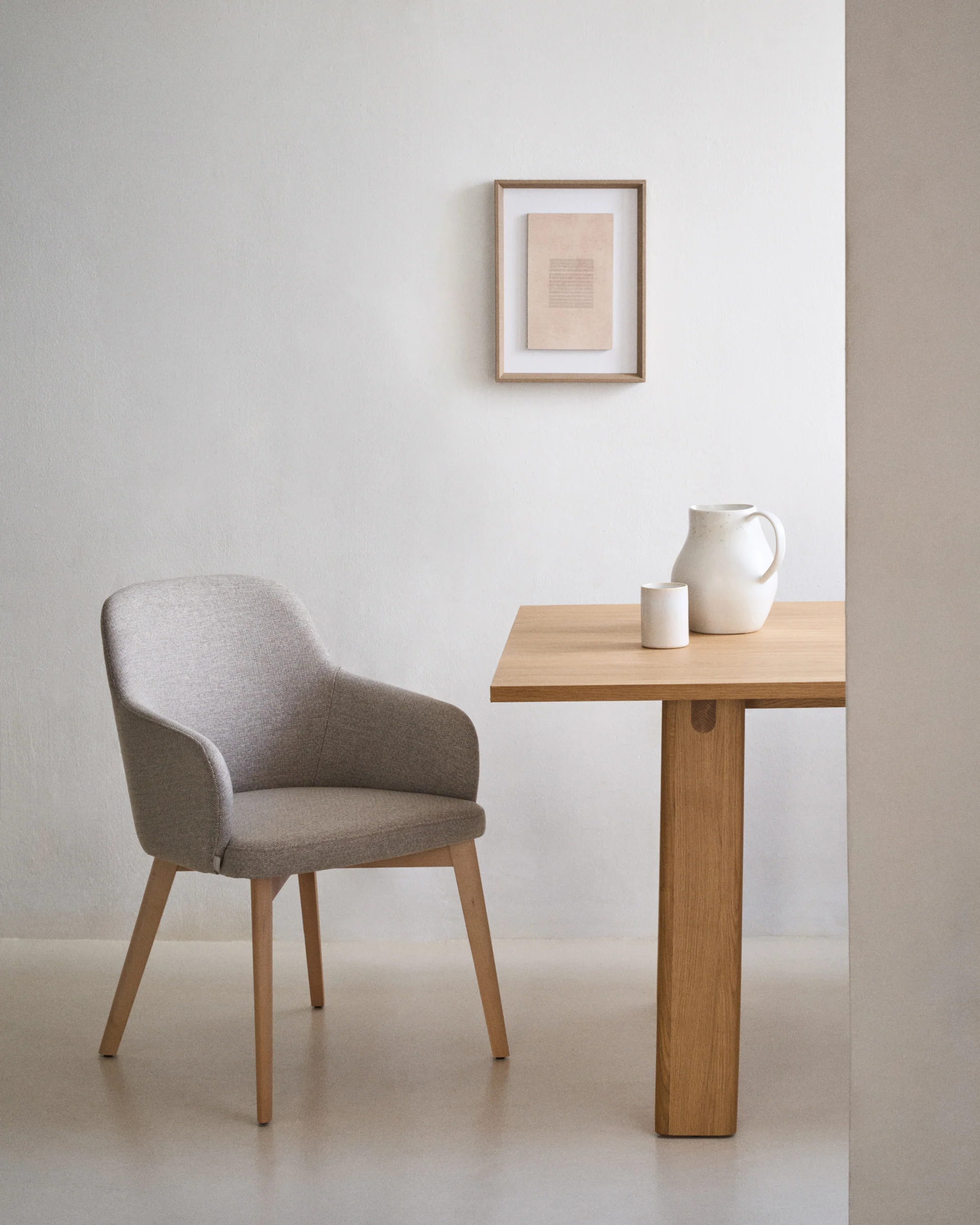 Nelida chair in brown chenille and solid beech wood in a natural finish FSC 100%