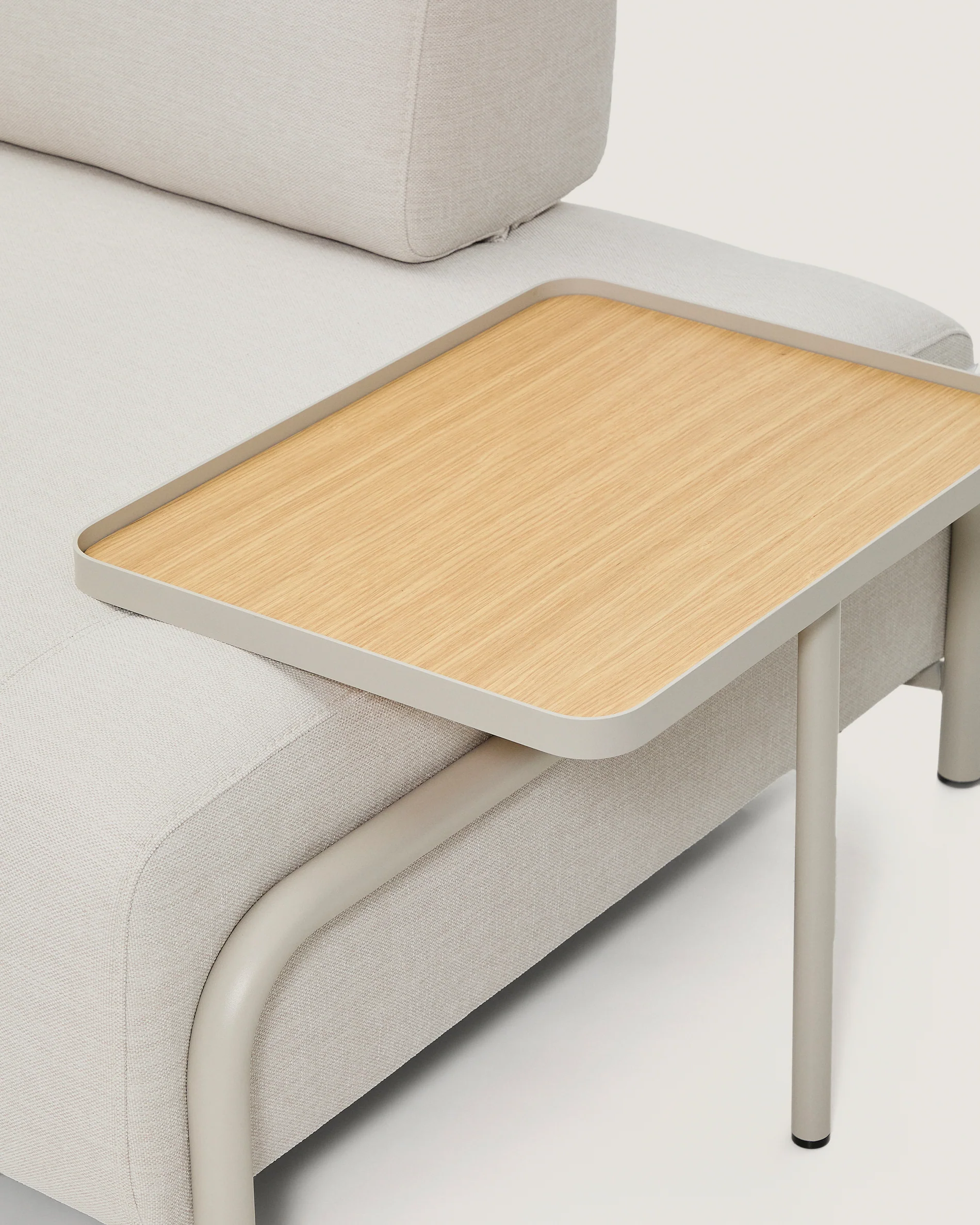 Compo 2-seater sofa in ecru chenille, large oak veneer tray table and beige metal frame 200 cm FSC Mix Credit