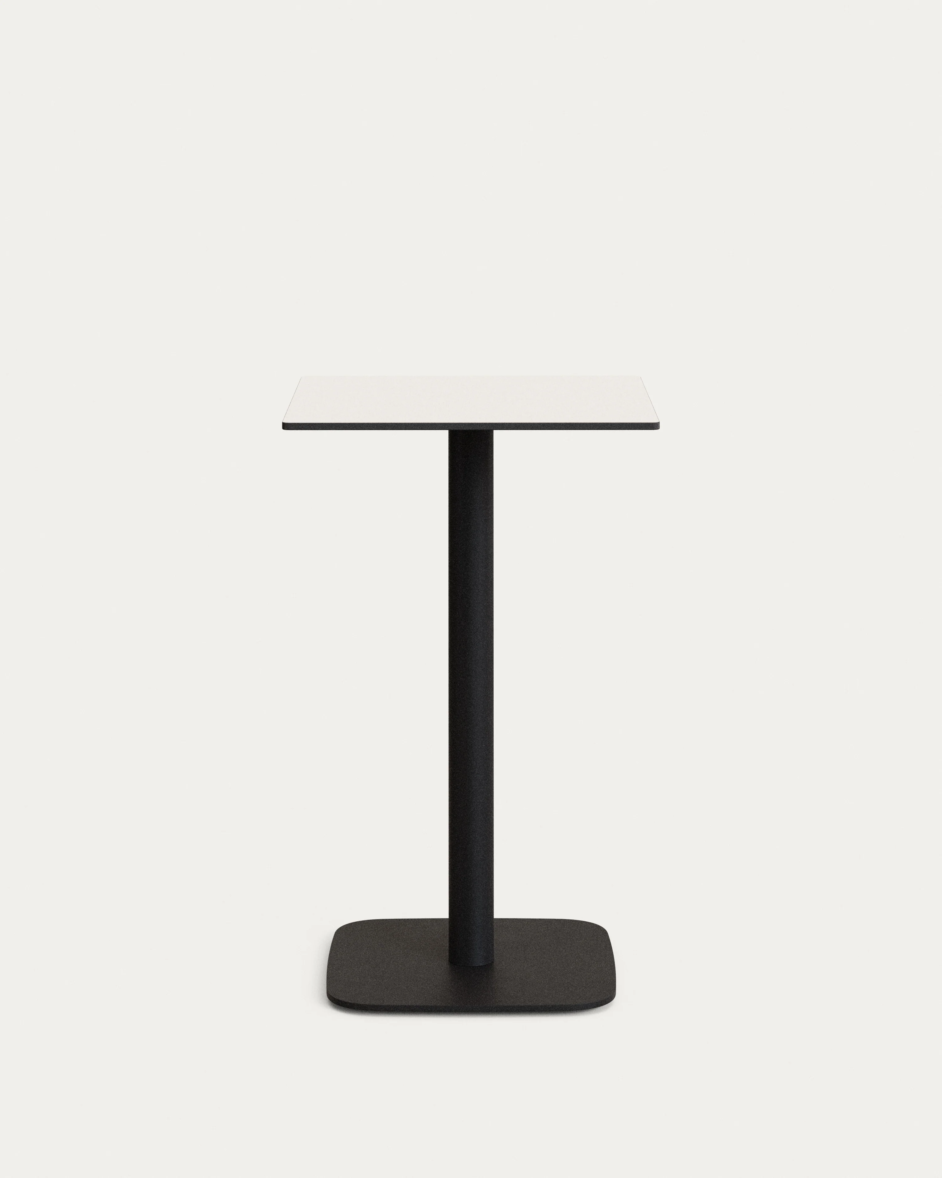 Dina high outdoor table in white with metal leg in a painted black finish, 60x60x96 cm