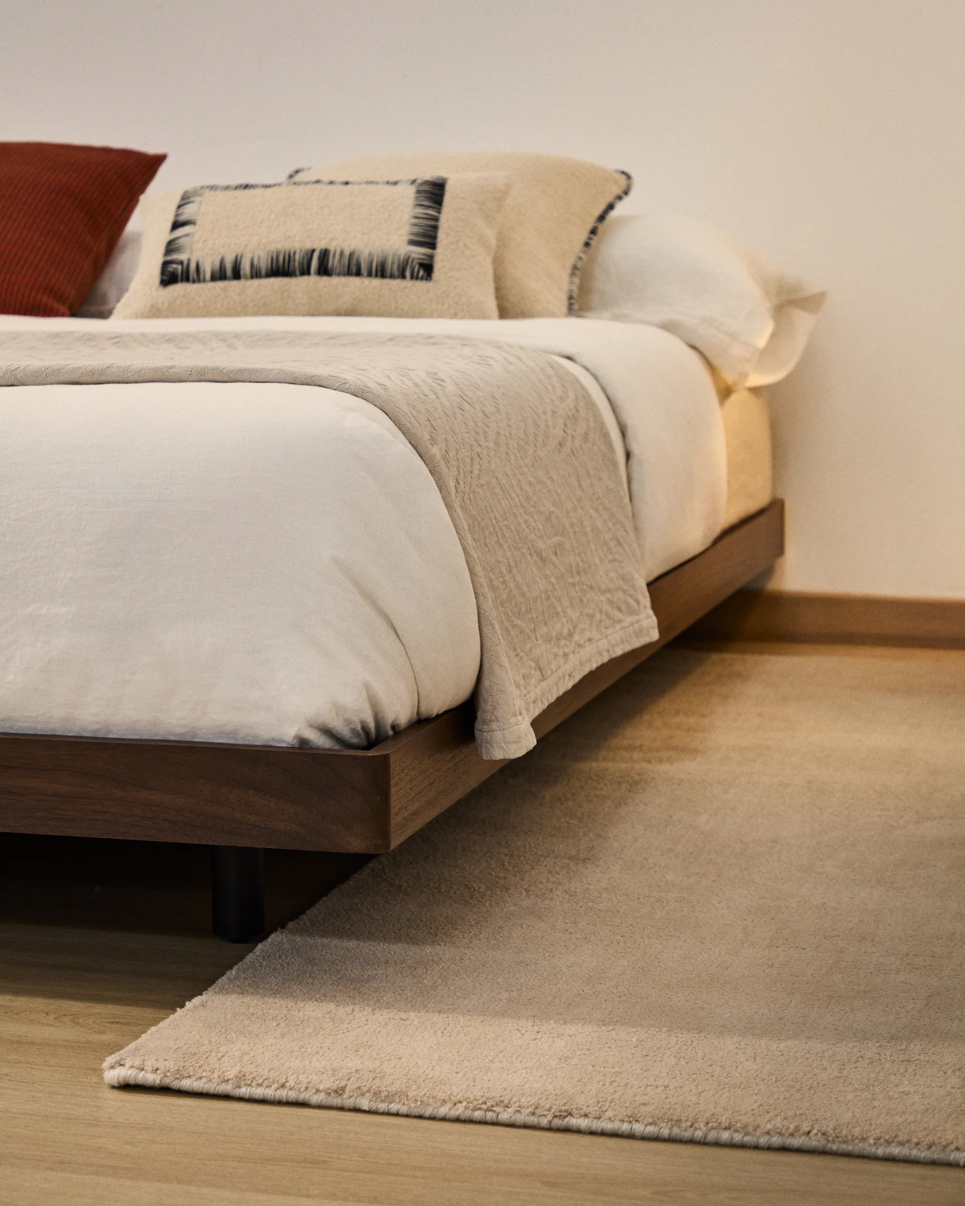 Norlen bed base in walnut veneer with dark finish for 160 x 200cm mattress FSC Mix Credit