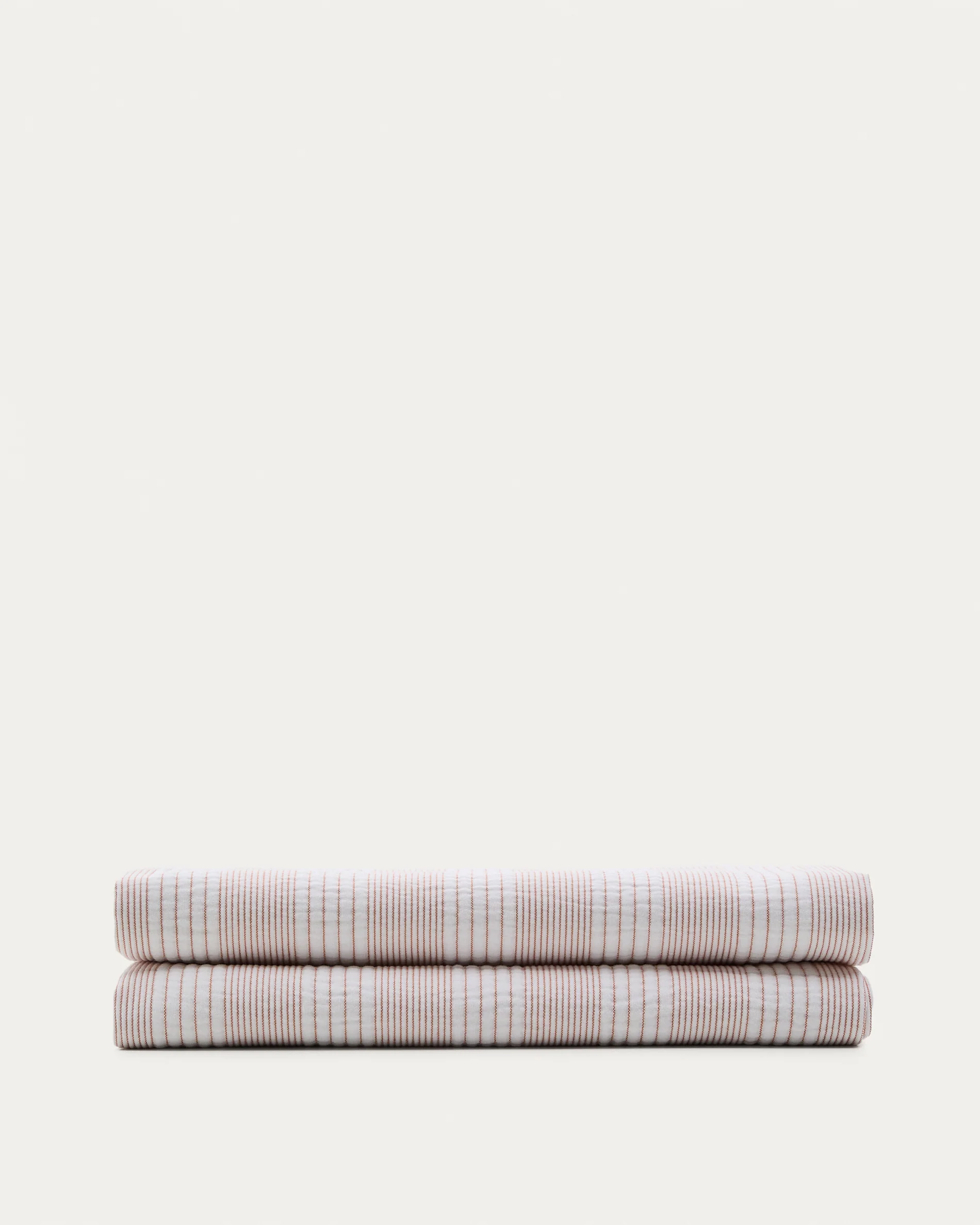 Macie red and beige striped 100% cotton bedspread for 150/160cm bed
