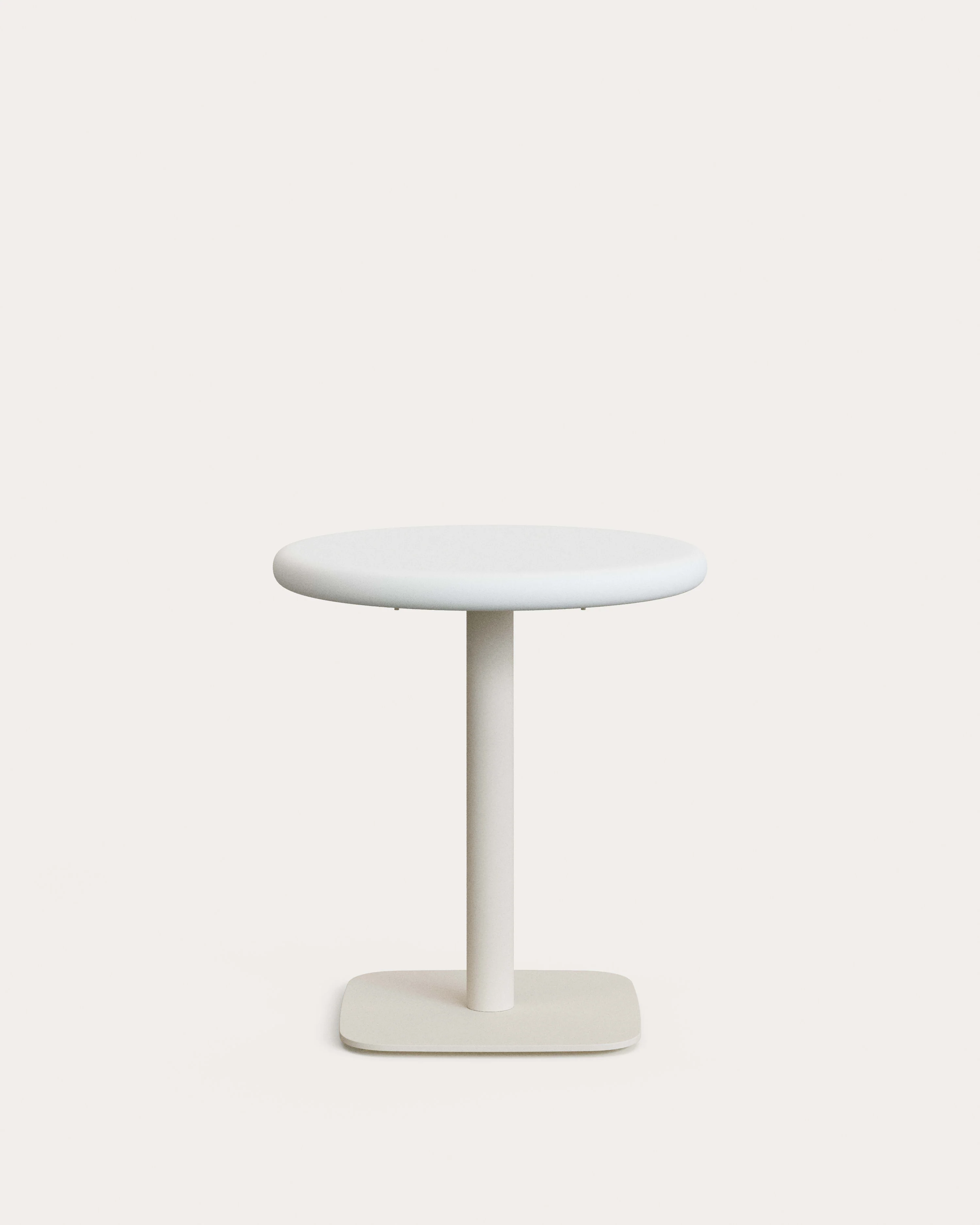 Dina outdoor round table with white cement top Ø70cm and white steel base 48x48x72cm