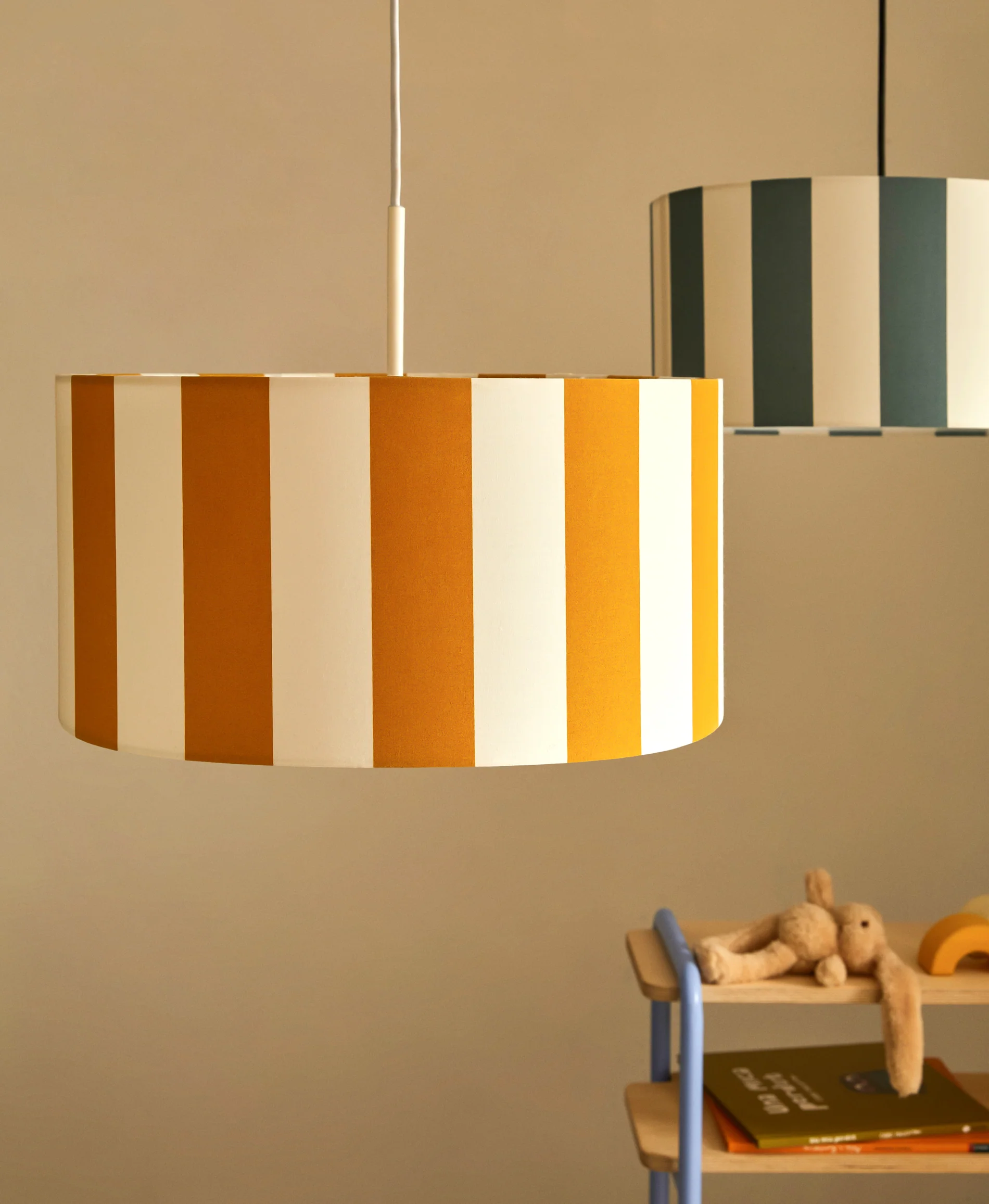 Ciral ceiling lamp shade with yellow and white stripes, Ø 40 cm