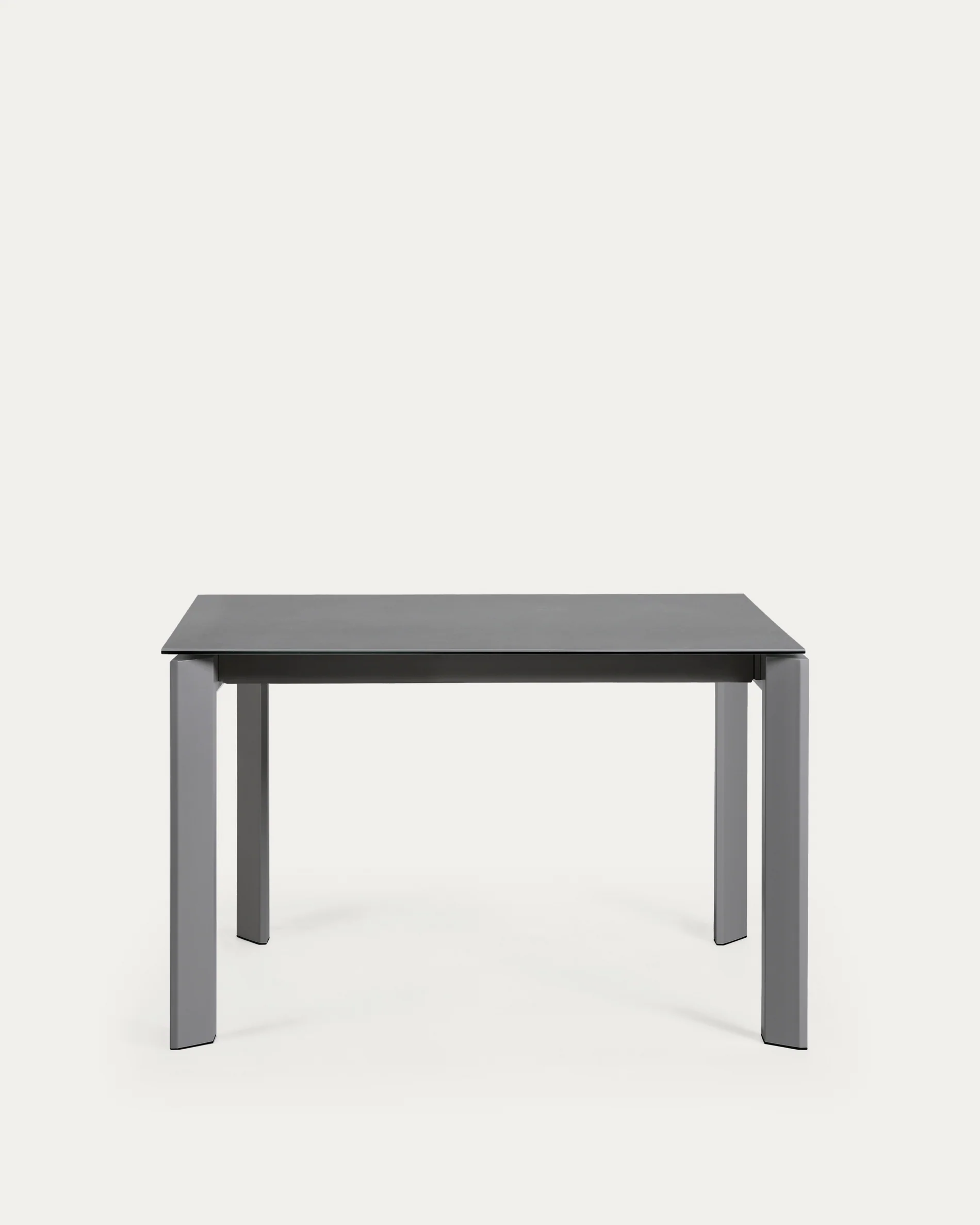Axis extendable porcelain table with Volcano Rock finish and dark grey steel legs, 120 (180) cm