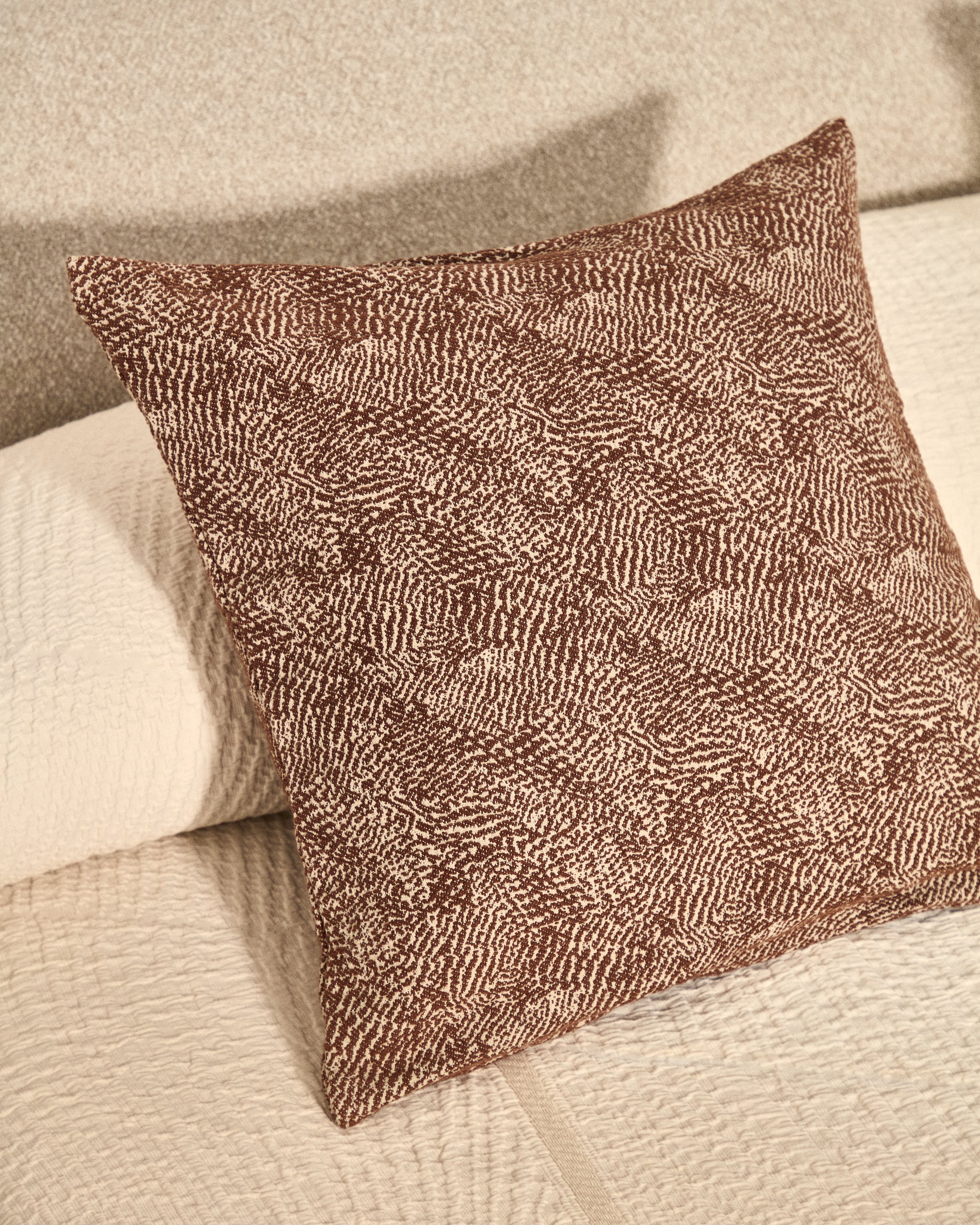 Junie cushion cover in brown and beige cotton jacquard 50 x 50 cm