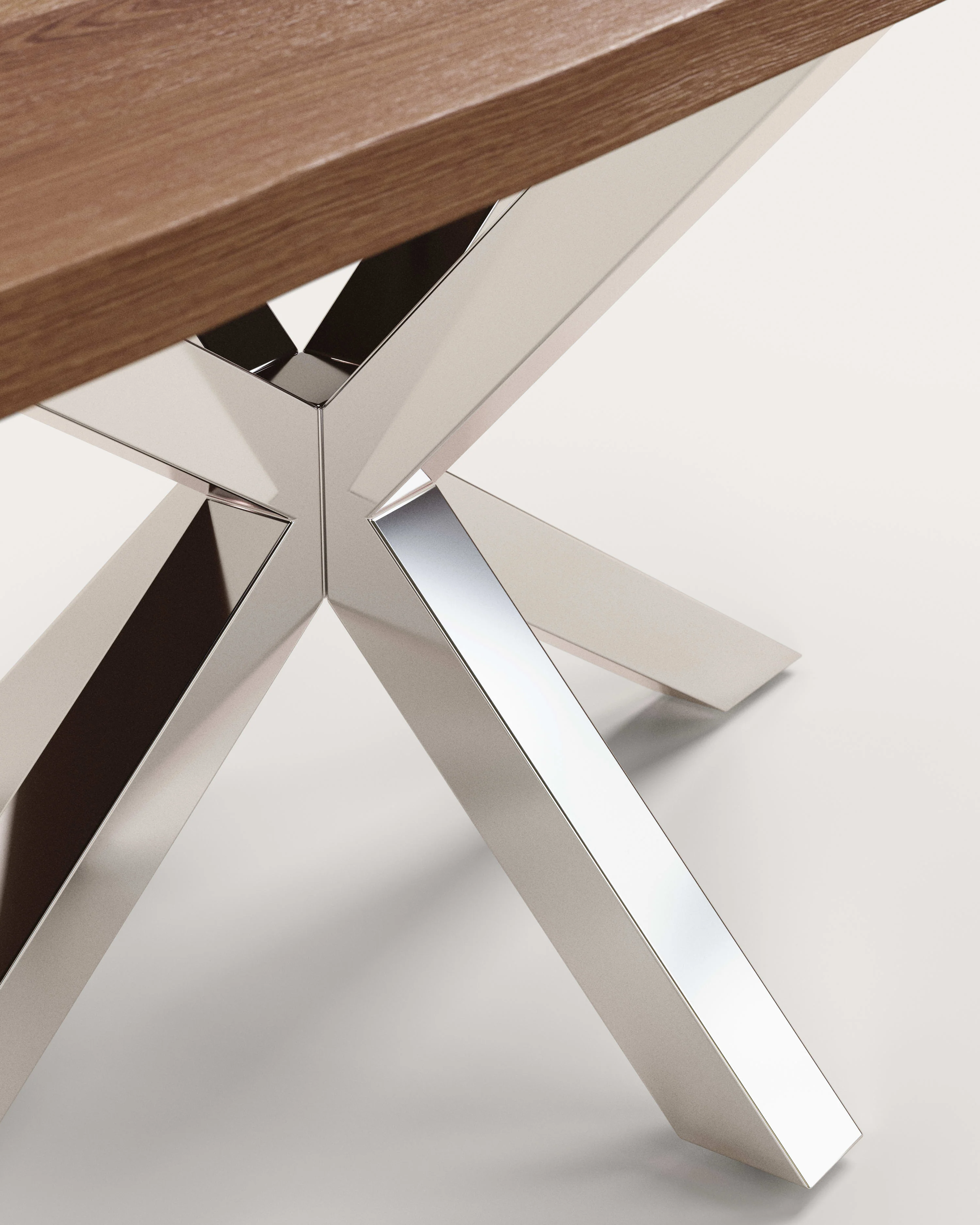 Argo table in aged oak veneer and stainless-steel legs 160 x 90 cm