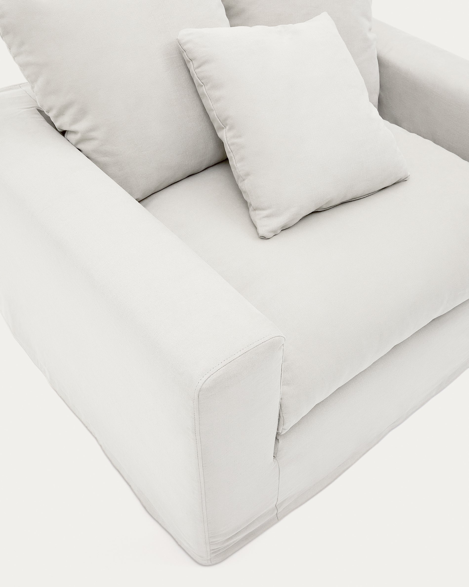 Nora armchair cover in ecru linen and cotton 140cm