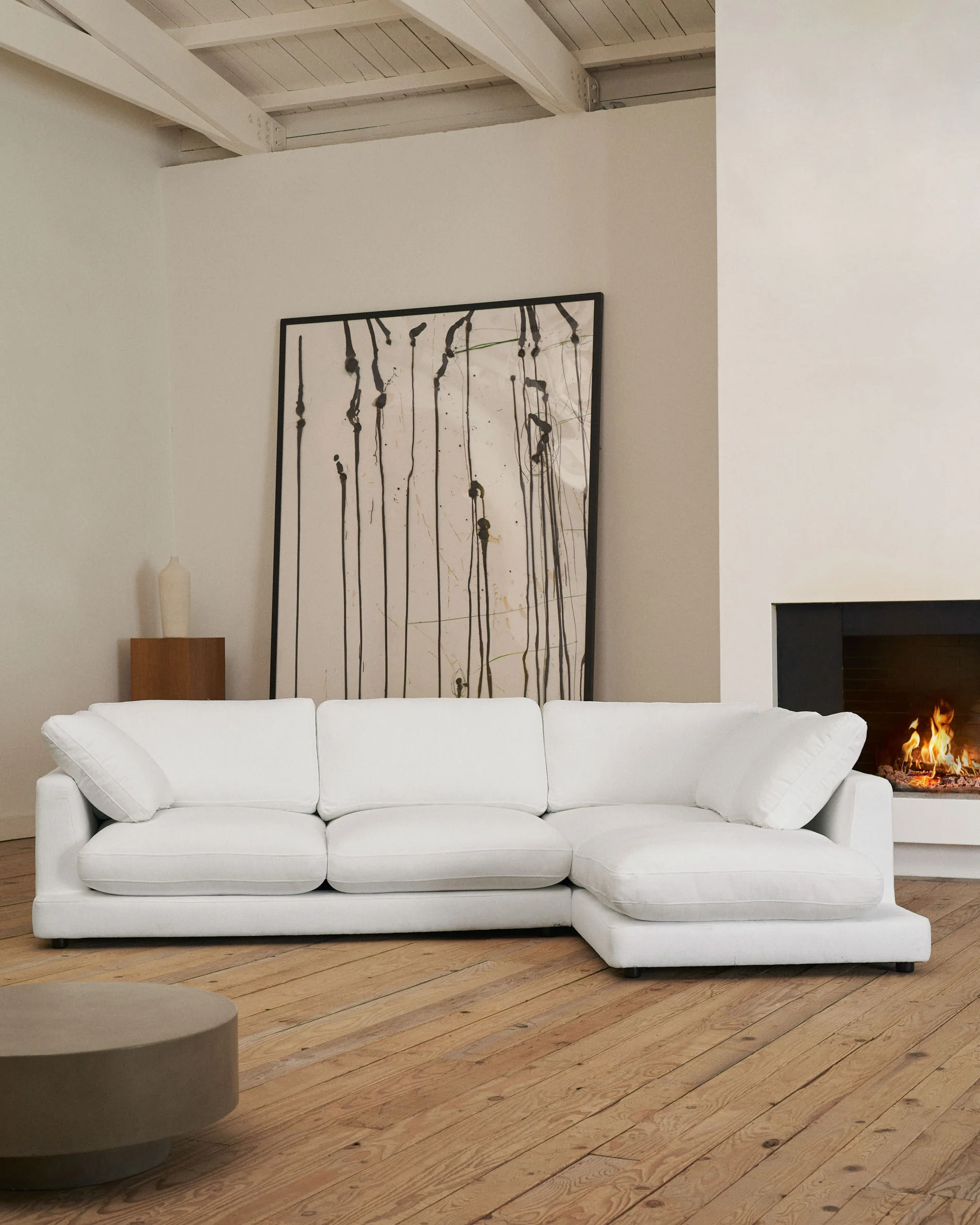 Gala 4-seater sofa with right chaise longue in white chenille FSC Mix Credit 300cm