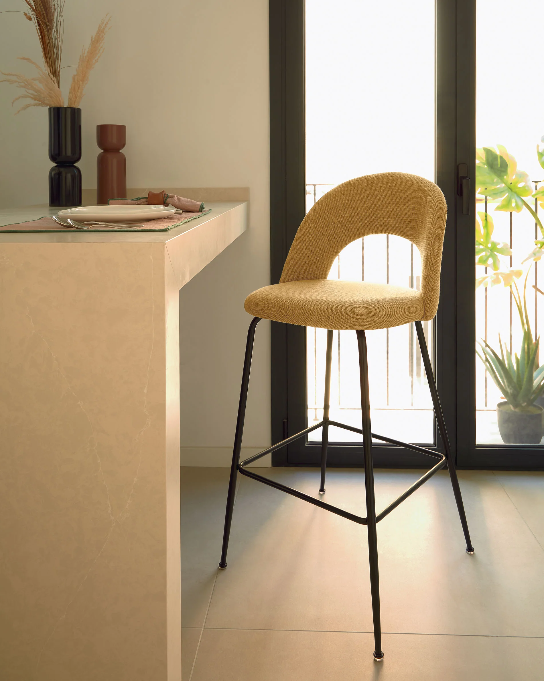 Mahalia mustard-yellow stool height 63 cm FSC 100%