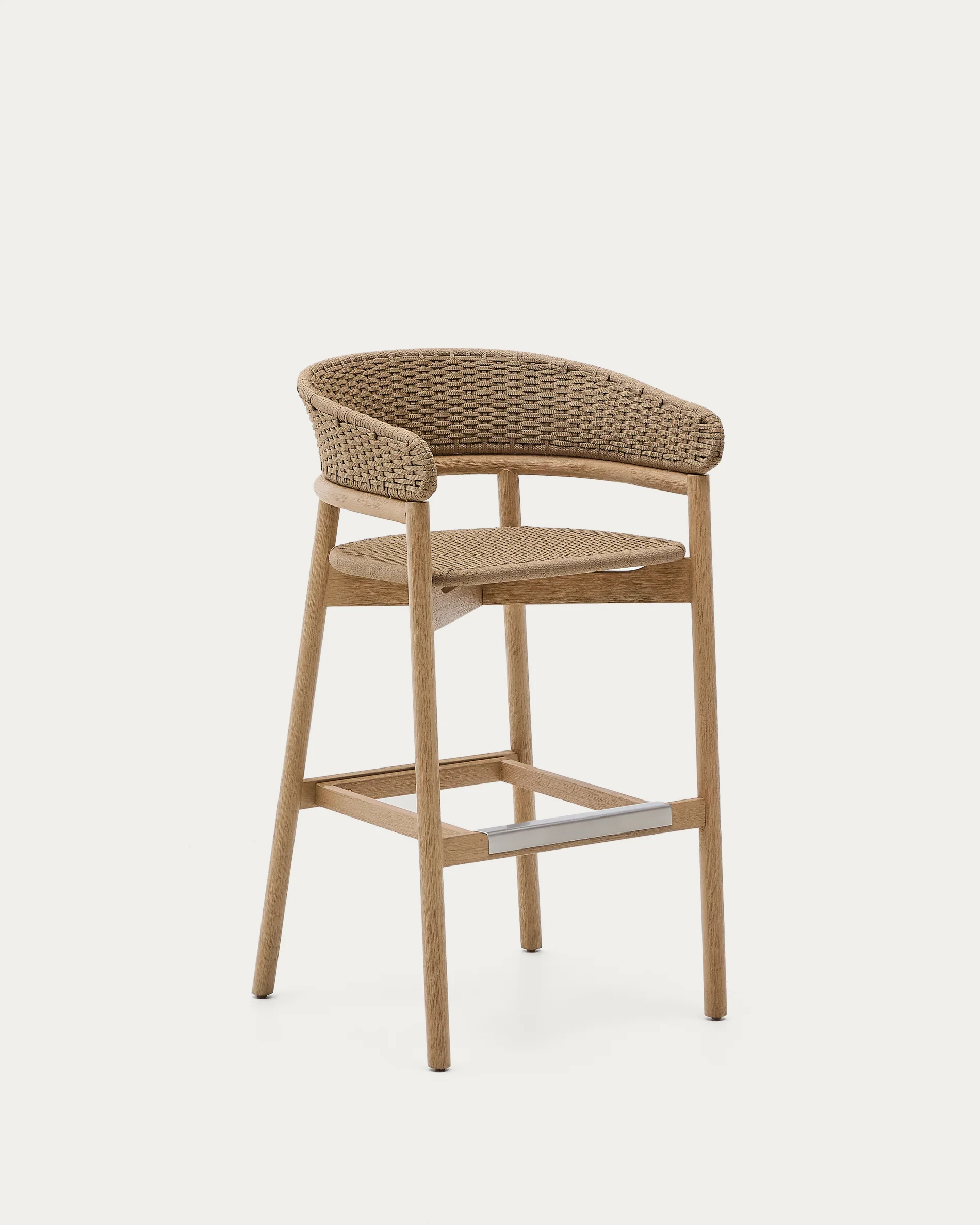Arinella stool in FSC 100% solid acacia wood with natural finish and beige rope cord 75cm