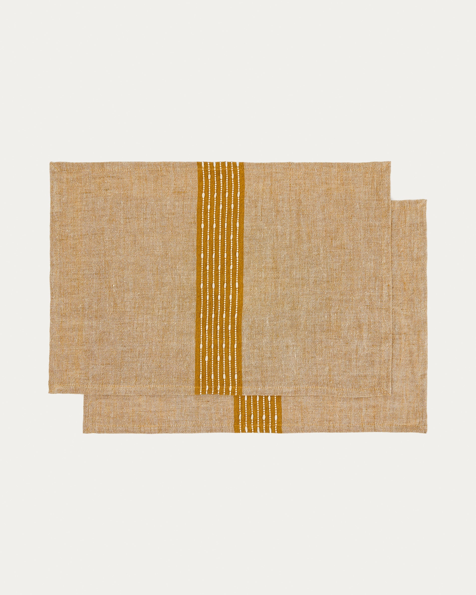 Calena set of 2 placemats linen jacquard with mustard central stripe 35 x 50 cm