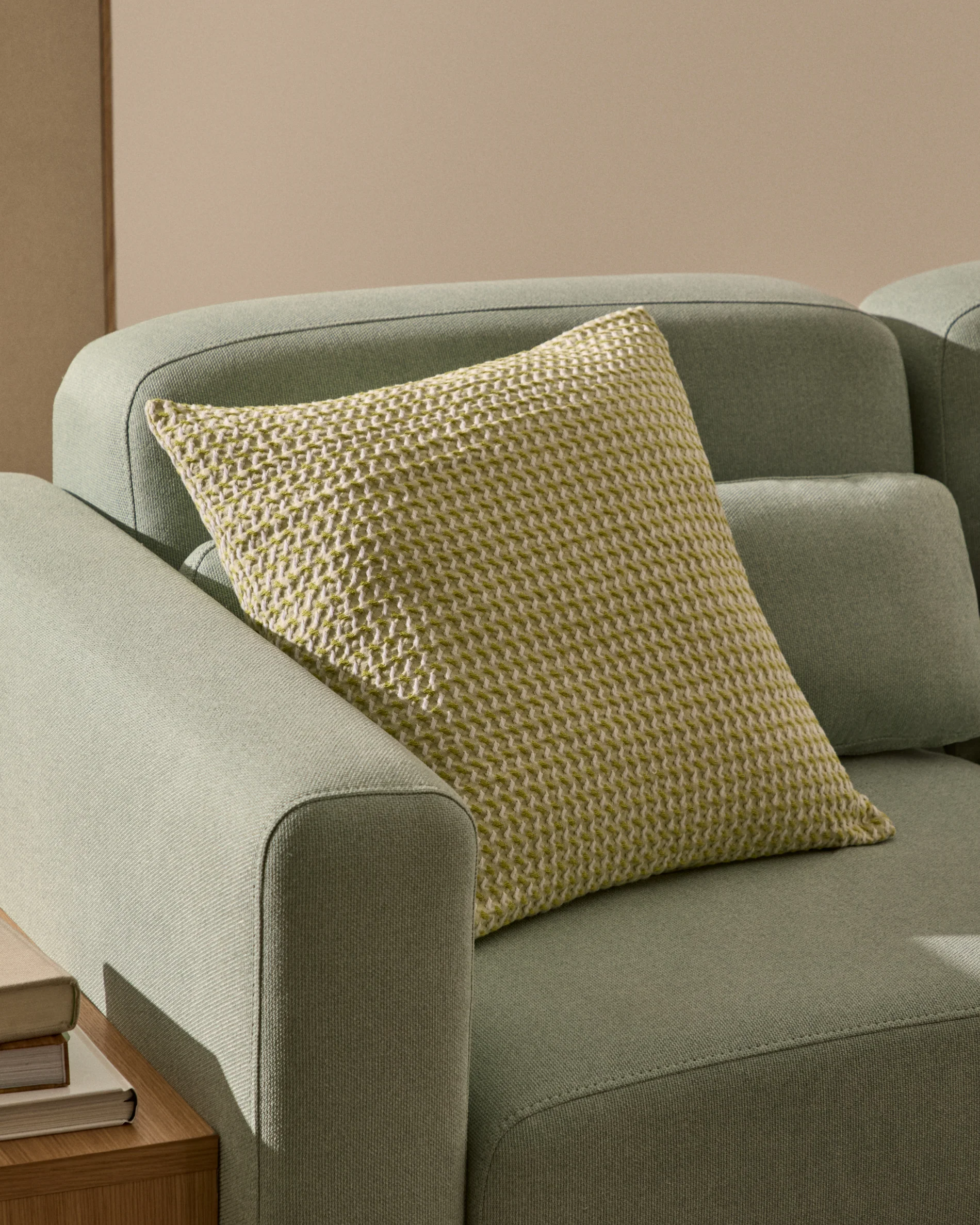 Lunira cushion cover with green waffle structure fabric 50 x 50cm