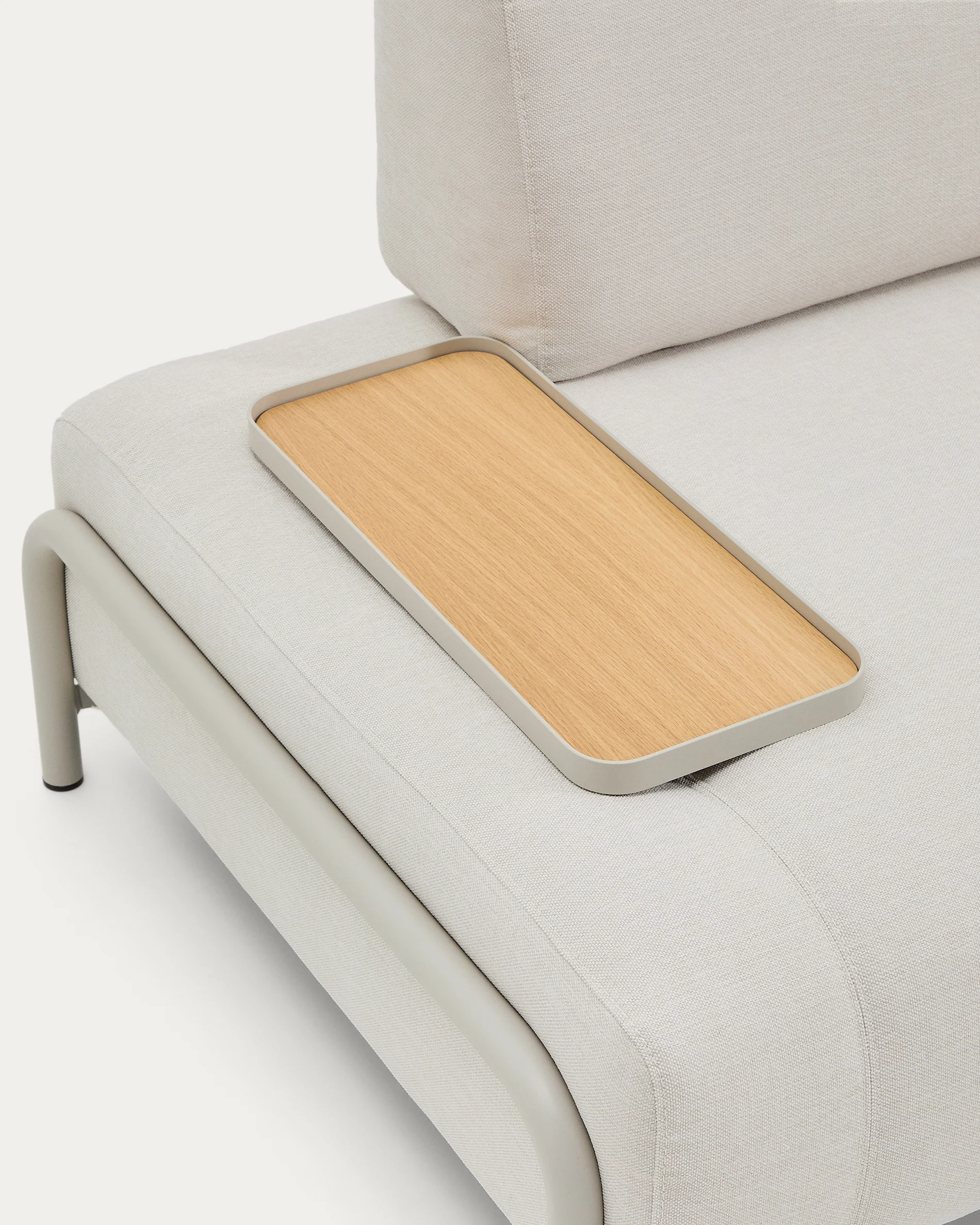 Compo 2-seater sofa in ecru chenille, small oak veneer tray table and beige metal frame 200 cm FSC Mix Credit