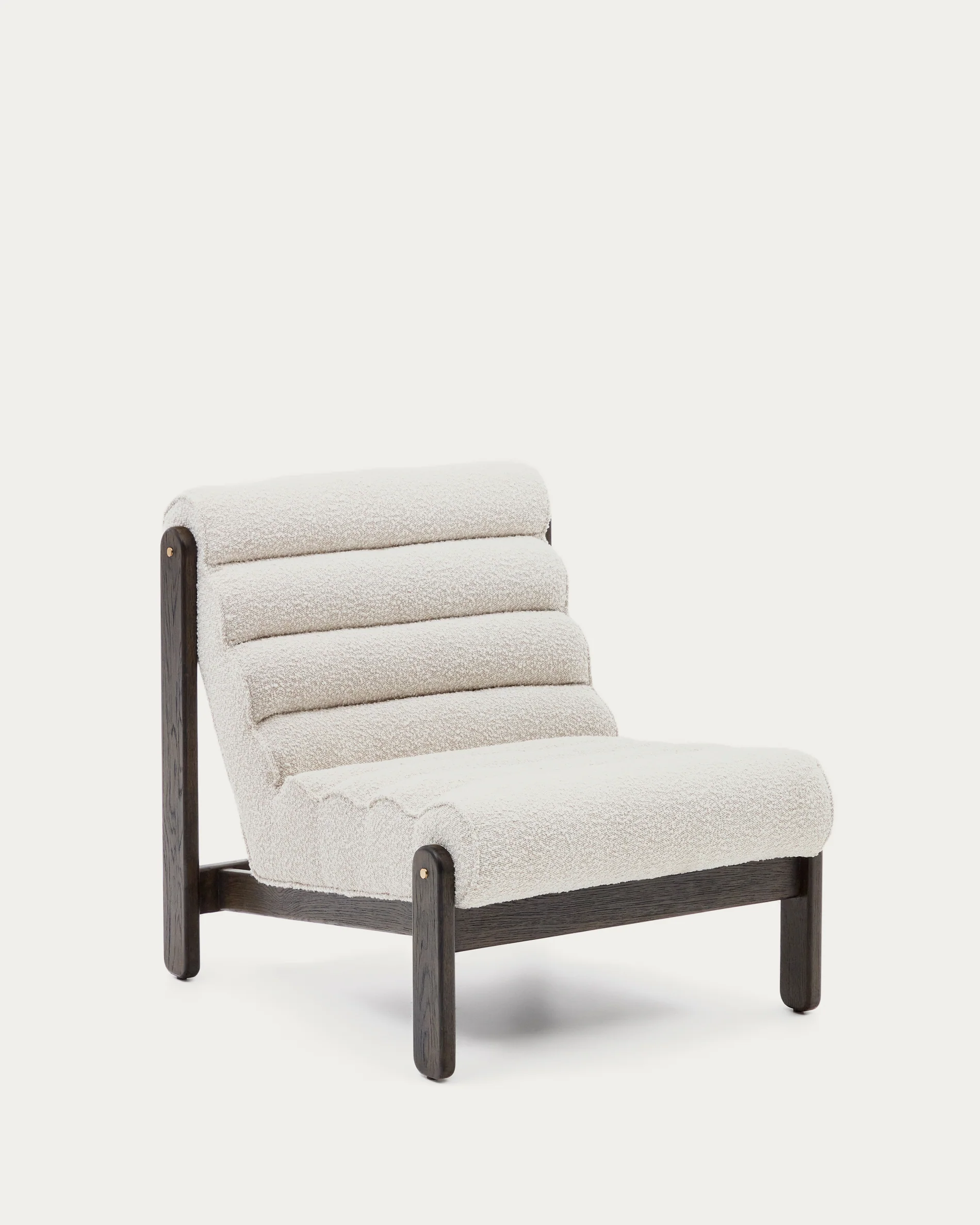 Magira armchair in white bouclé and solid oak wood with a dark finish