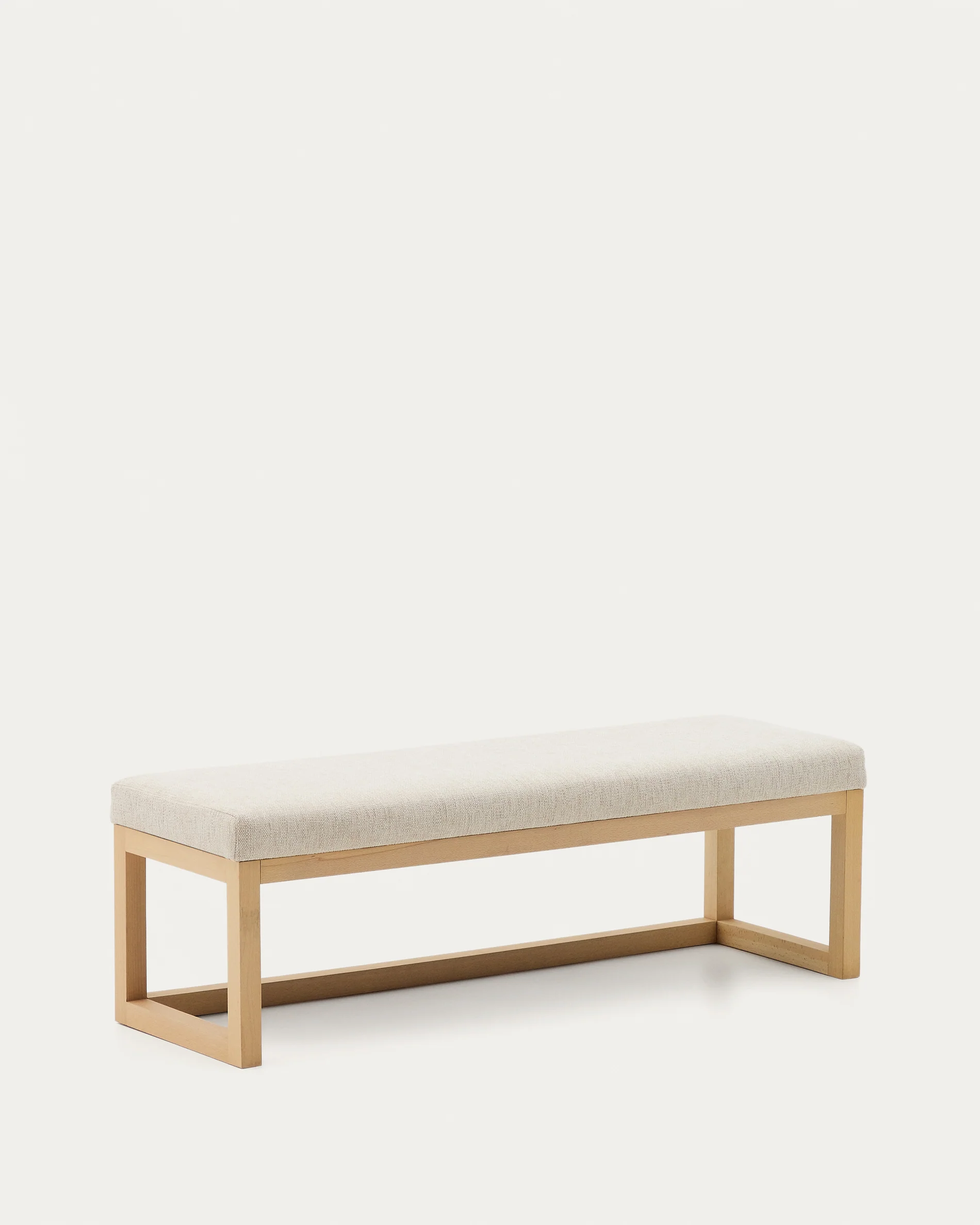 Loya bench in beige chenille and beech wood 128cm