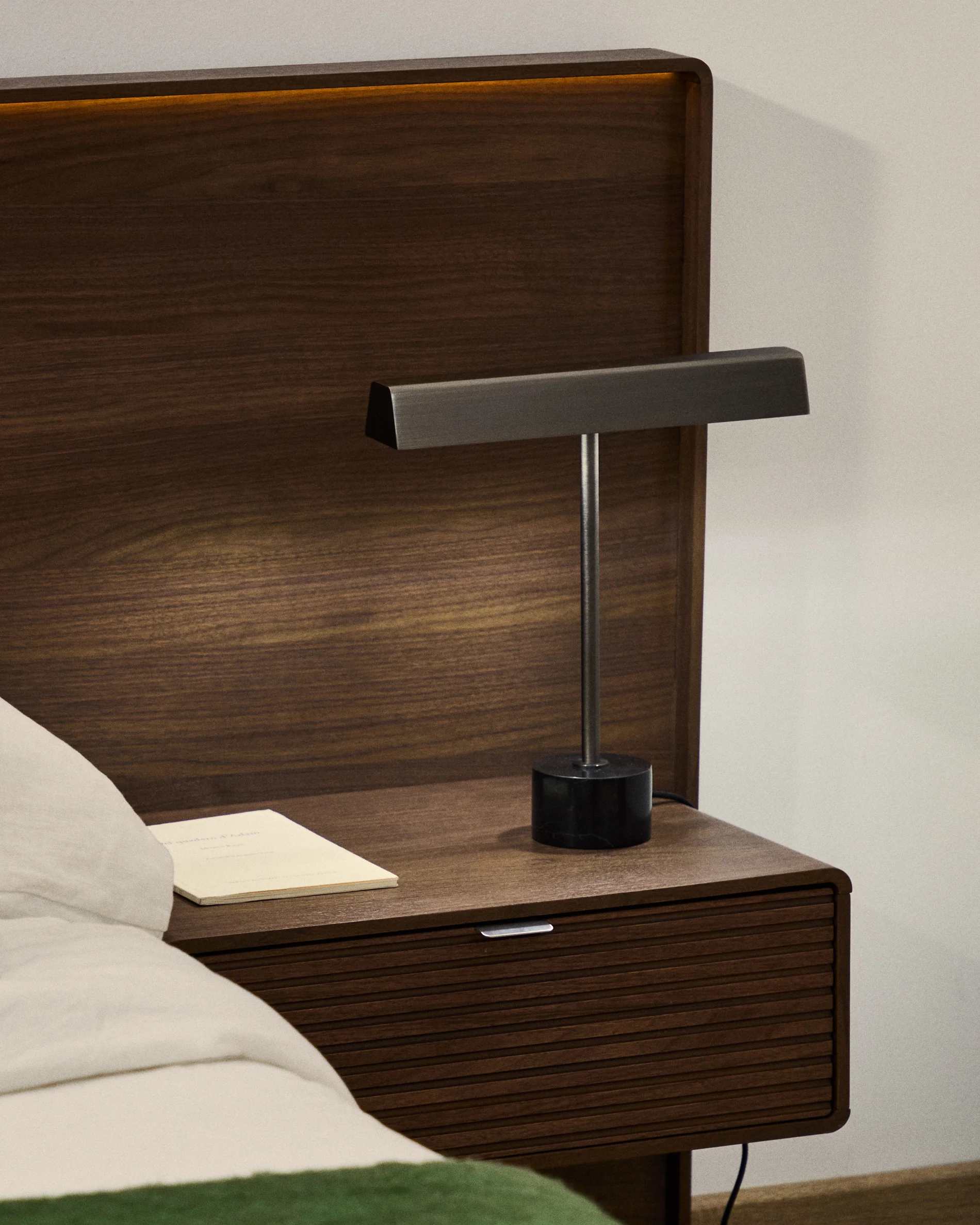 Lynor brushed metal table lamp with black marble base